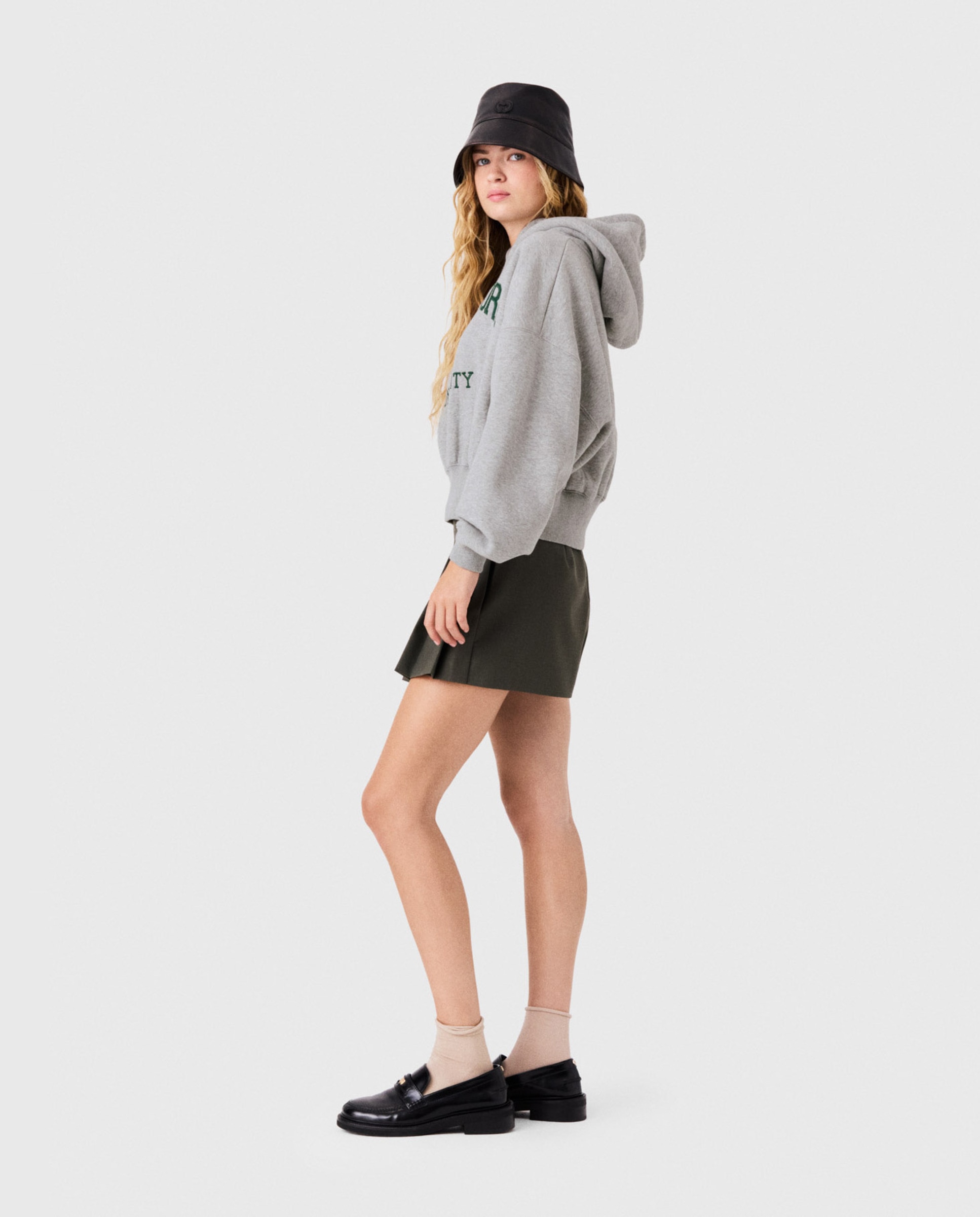 Sudadera de mujer con capucha crop y logo - Maje - Gris claro Gris claro-3