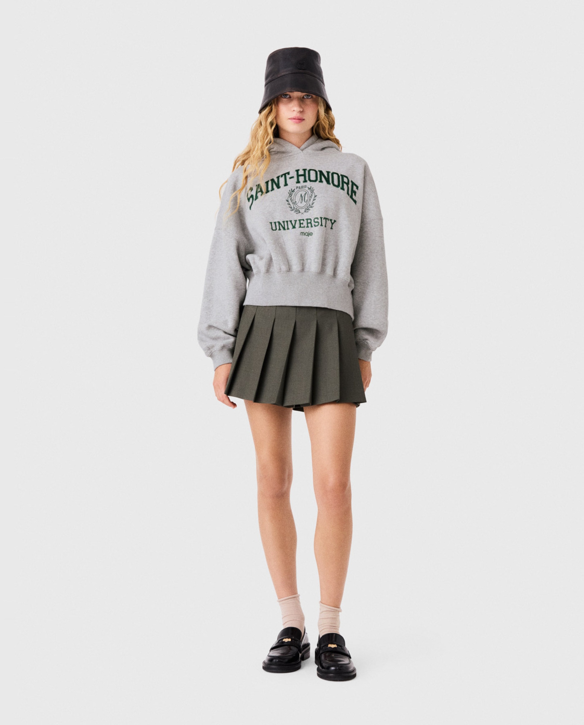 Sudadera de mujer con capucha crop y logo - Maje - Gris claro Gris claro-4