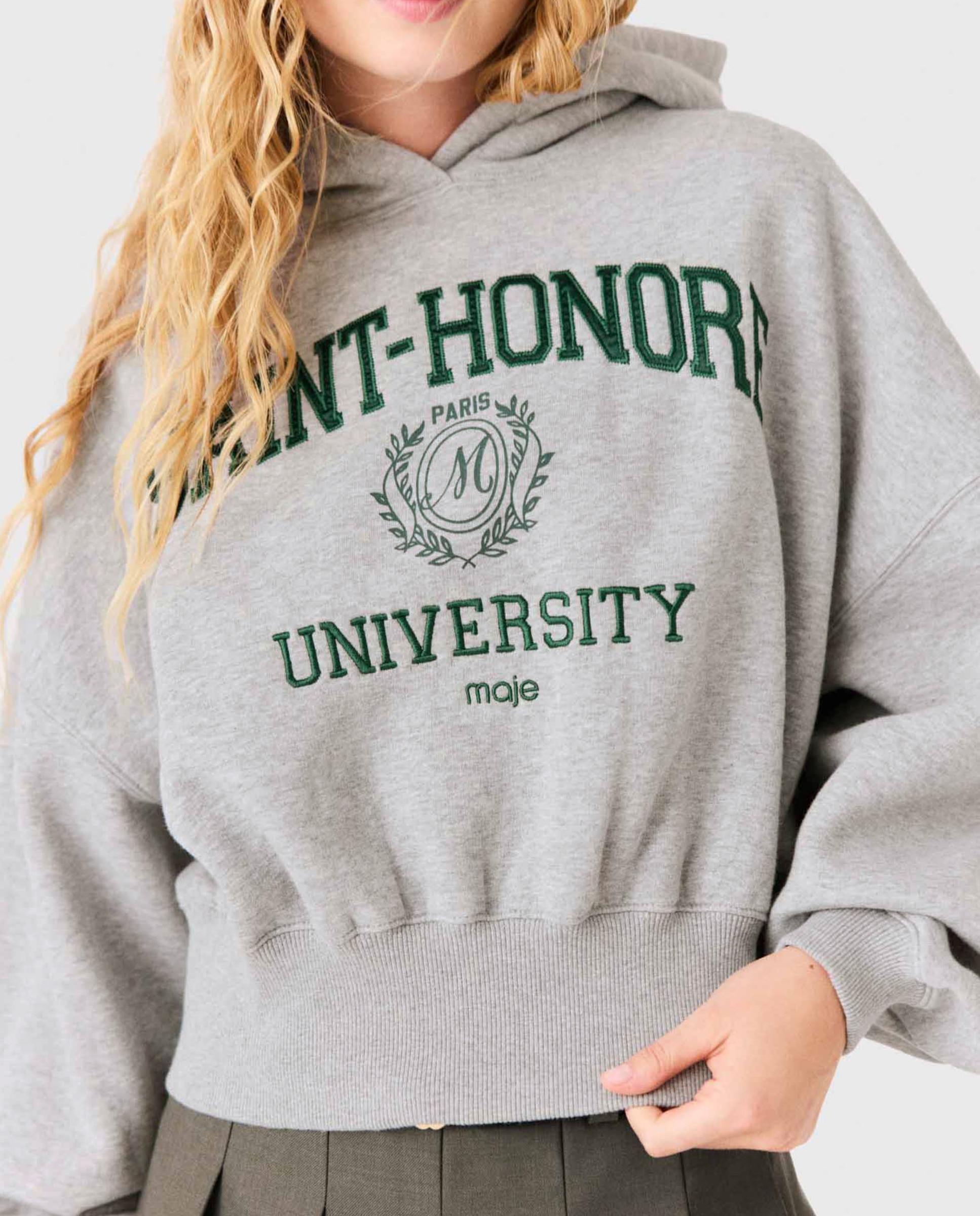 Sudadera de mujer con capucha crop y logo - Maje - Gris claro Gris claro-5