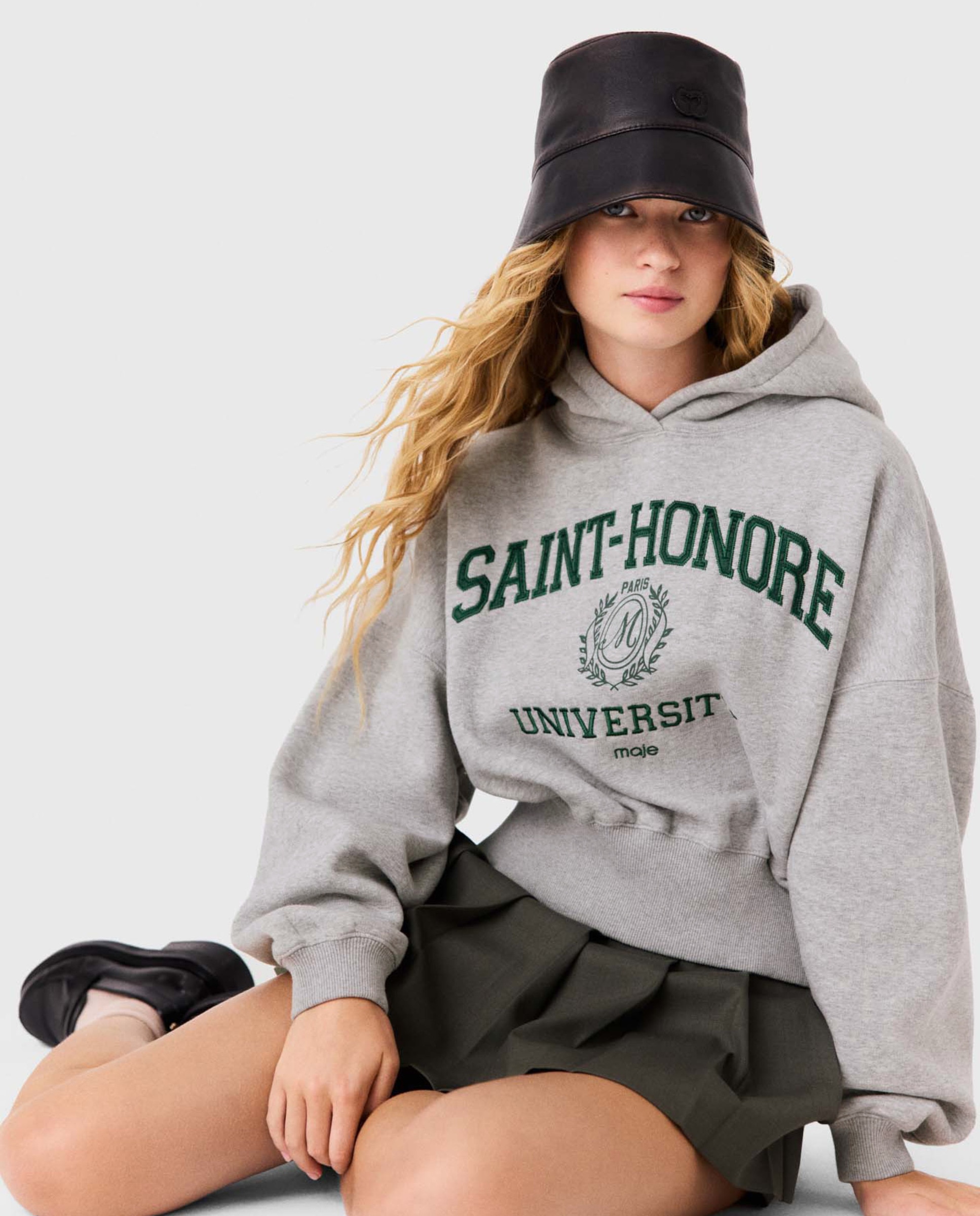 Sudadera de mujer con capucha crop y logo - Maje - Gris claro Gris claro-6