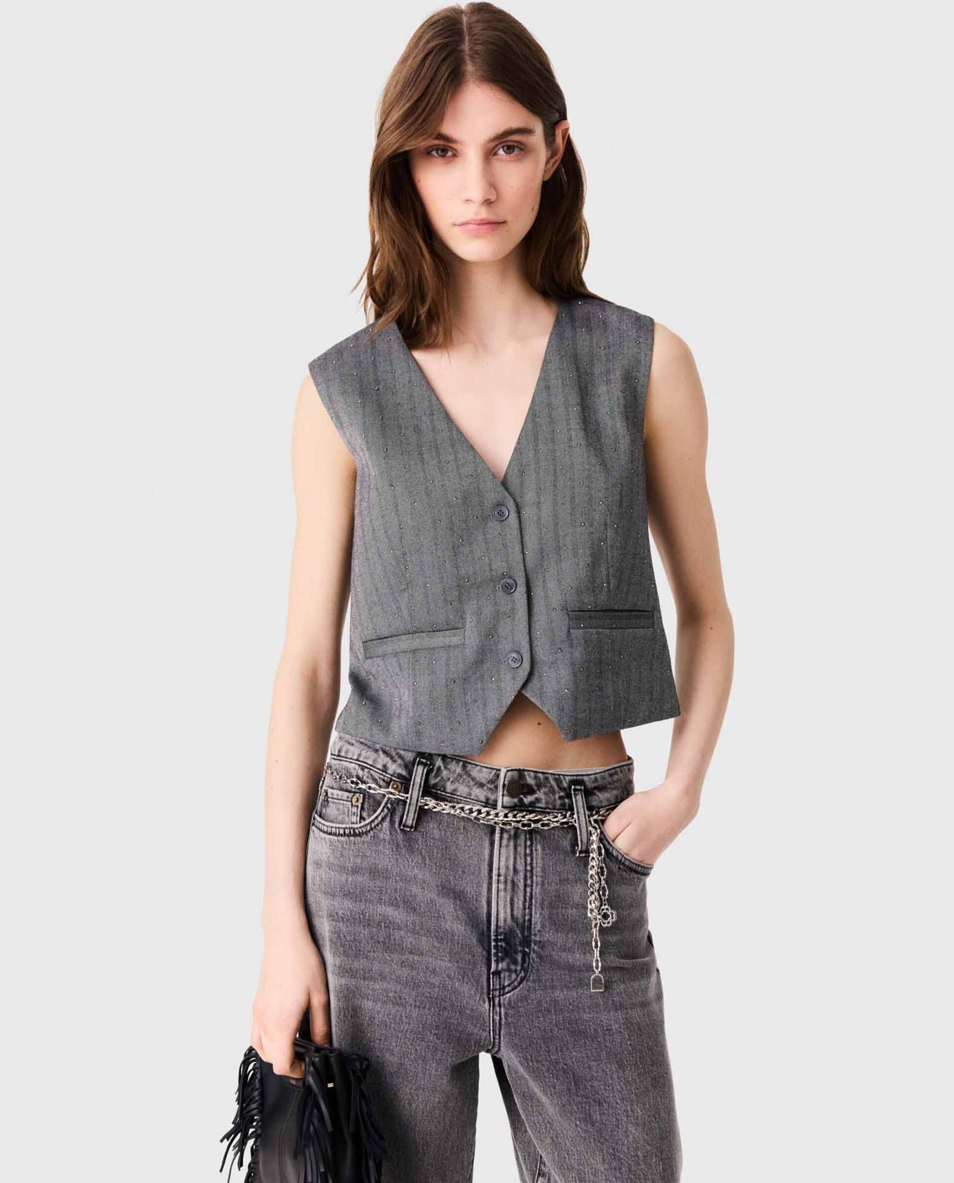 Chaleco de mujer sastre entallado con strass - Maje - Gris Gris-1