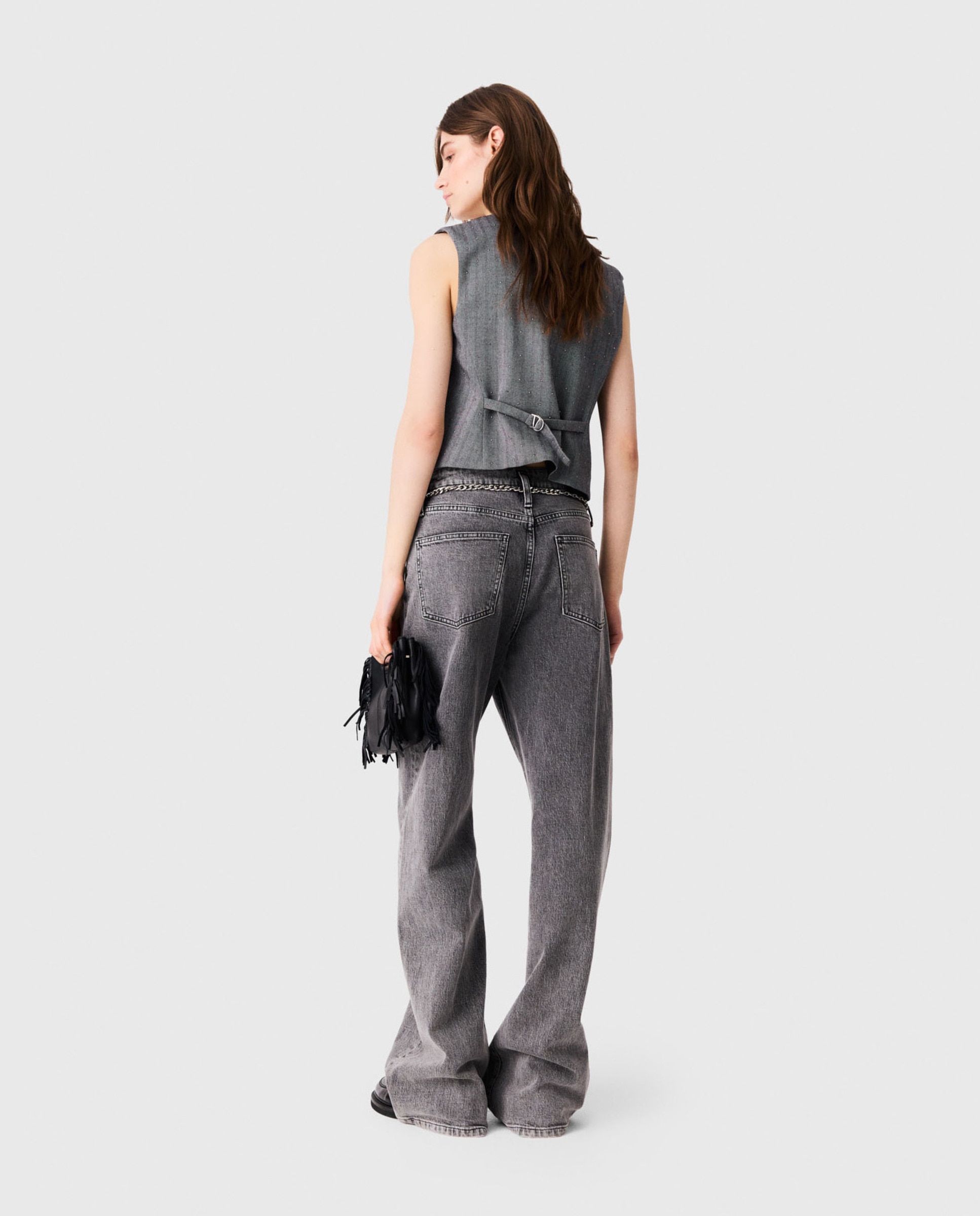 Chaleco de mujer sastre entallado con strass - Maje - Gris Gris-2