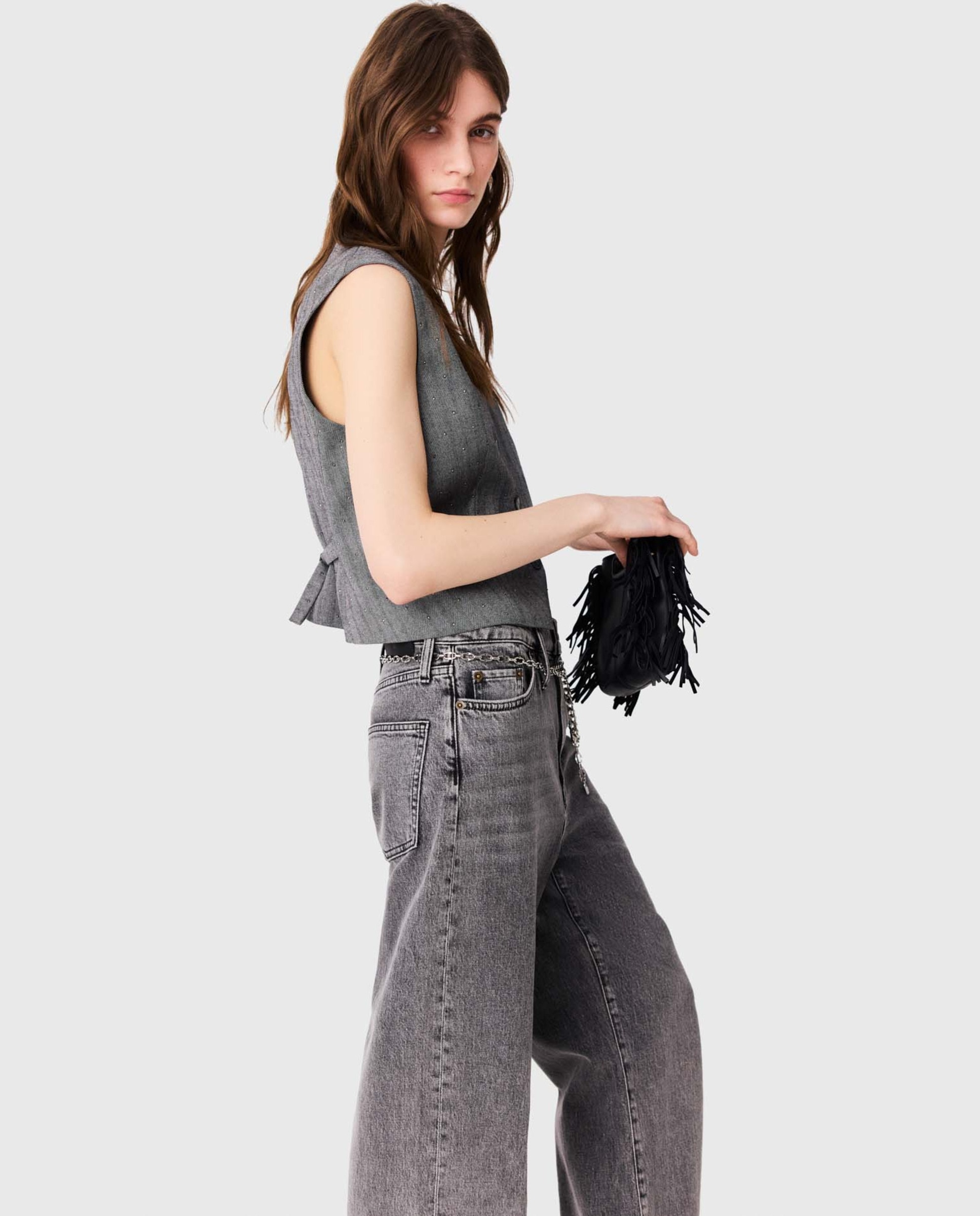 Chaleco de mujer sastre entallado con strass - Maje - Gris Gris-3