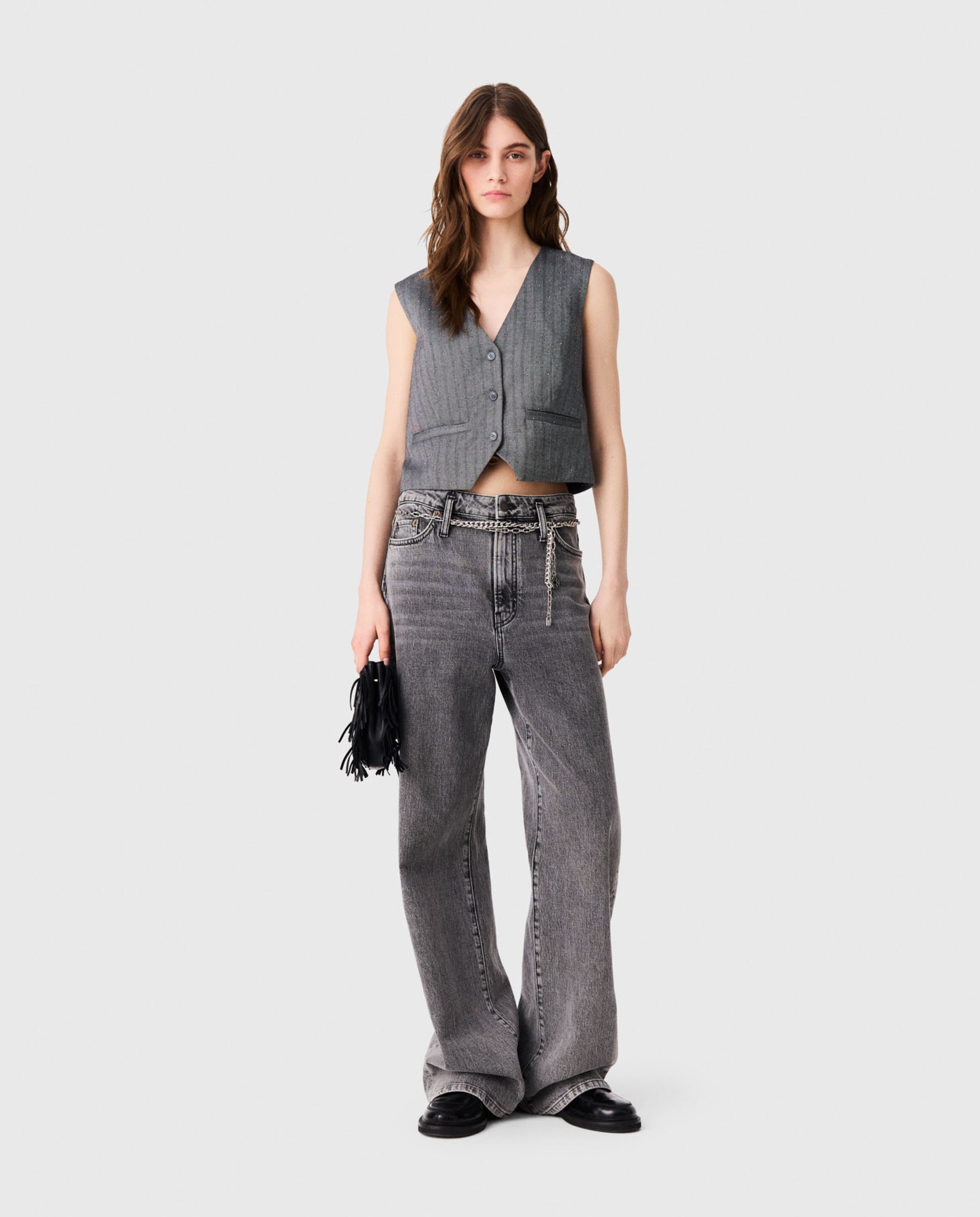 Chaleco de mujer sastre entallado con strass - Maje - Gris Gris-4