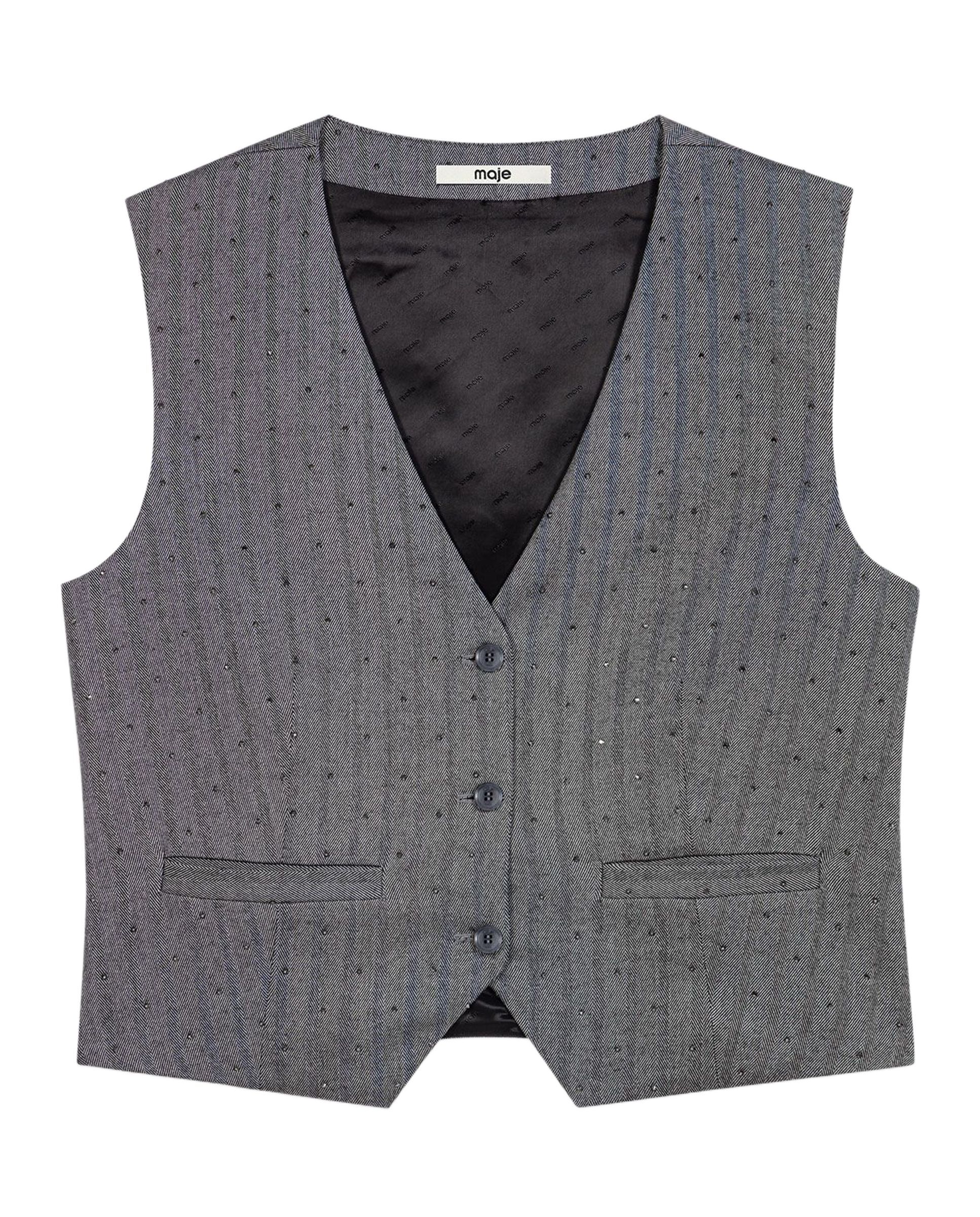Chaleco de mujer sastre entallado con strass - Maje - Gris Gris-8