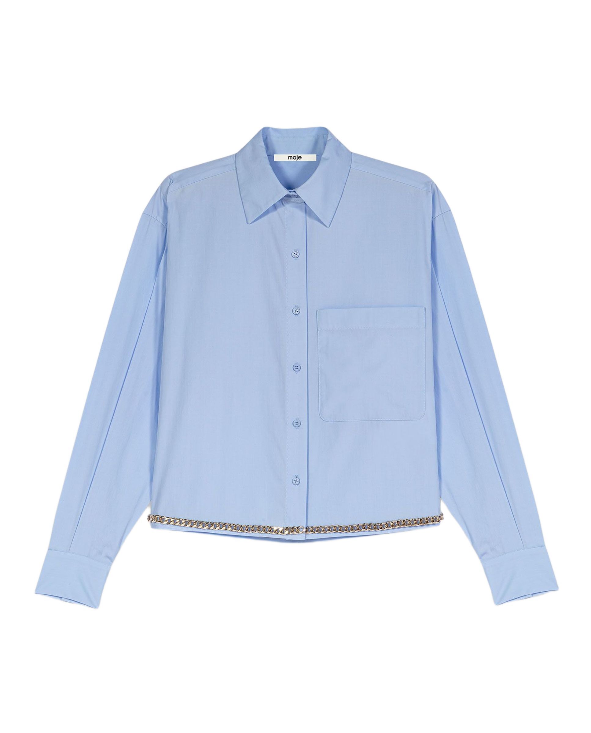 Camisa de mujer corta 100% algodón con galón de cadena metalizado - Maje - Azul claro Azul claro-7