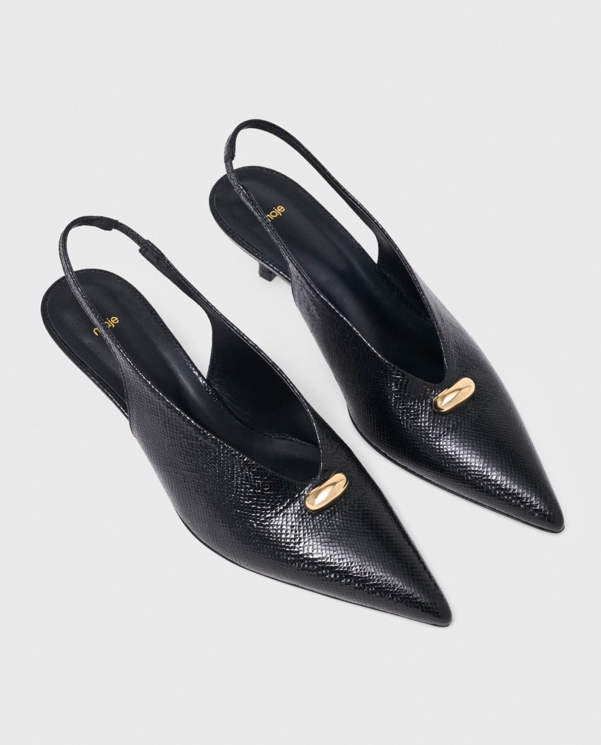 Imagen 4 de Zapatos de salón de mujer destalonados de piel efecto víbora - Maje - Negro Negro