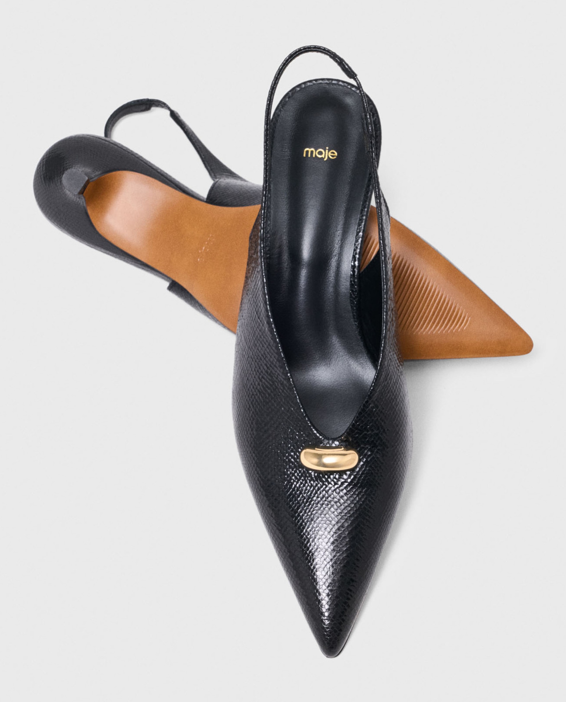 Imagen 7 de Zapatos de salón de mujer destalonados de piel efecto víbora - Maje - Negro Negro