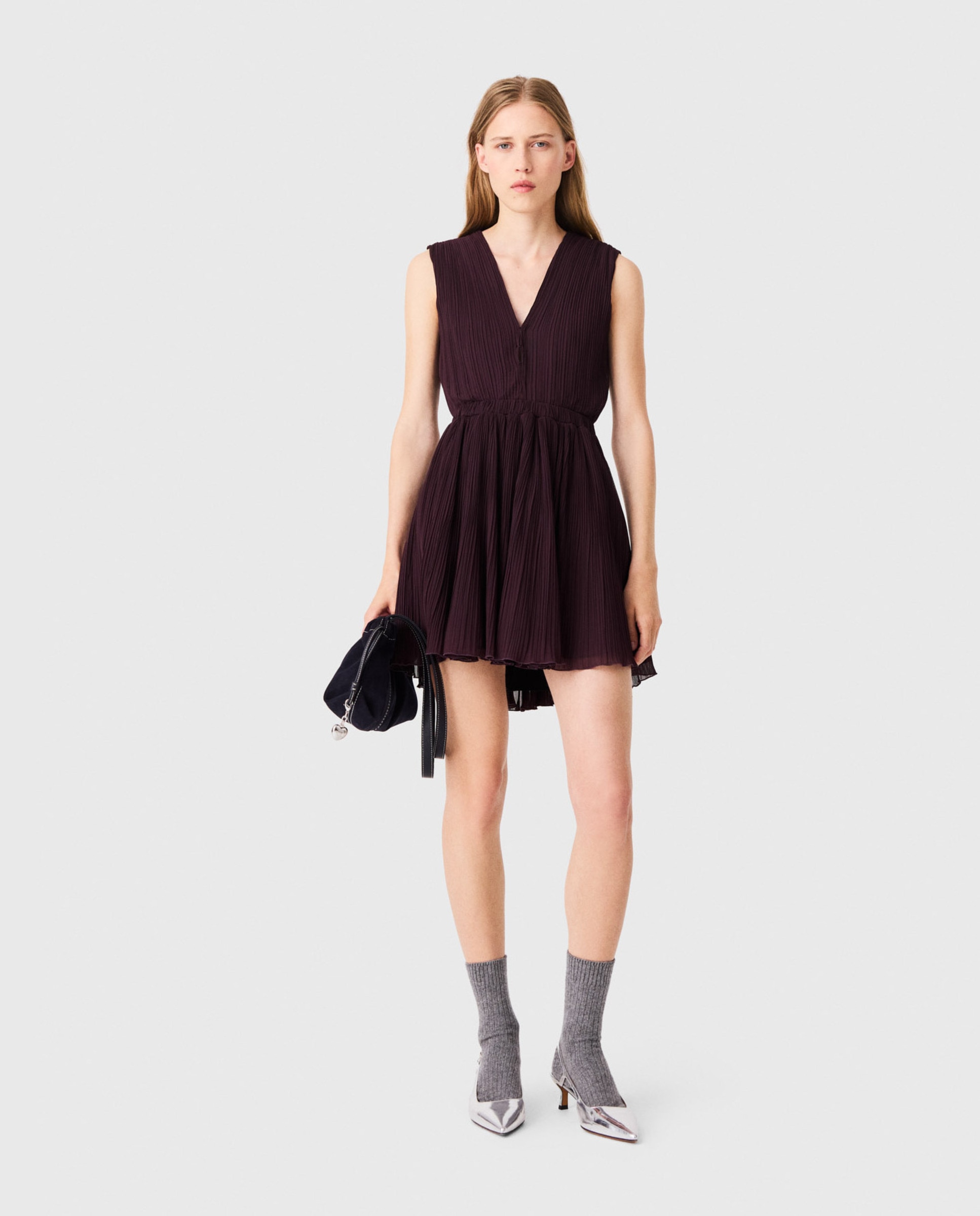 Vestido corto skater plisado - Maje - Morado Morado-1