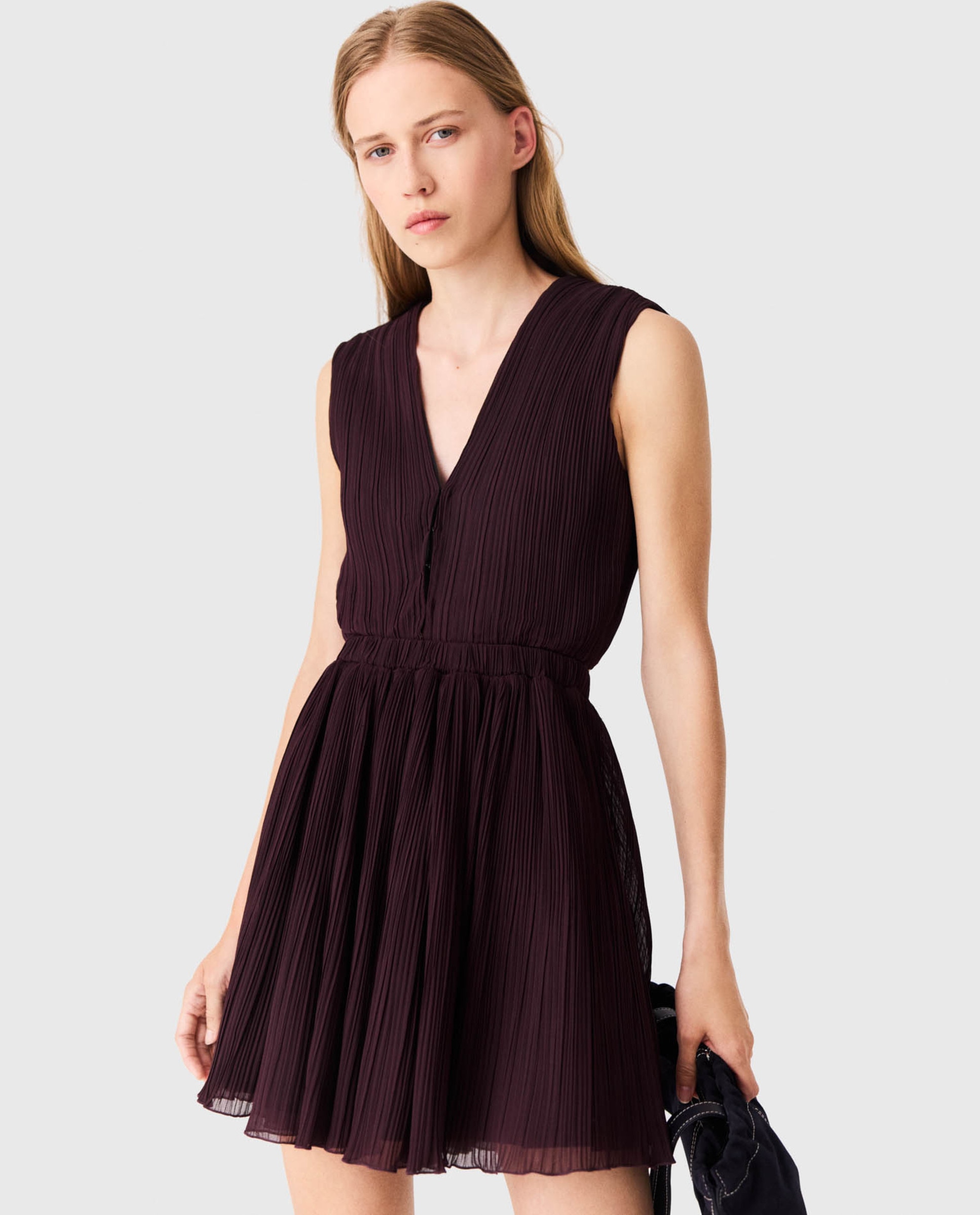 Vestido corto skater plisado - Maje - Morado Morado-4