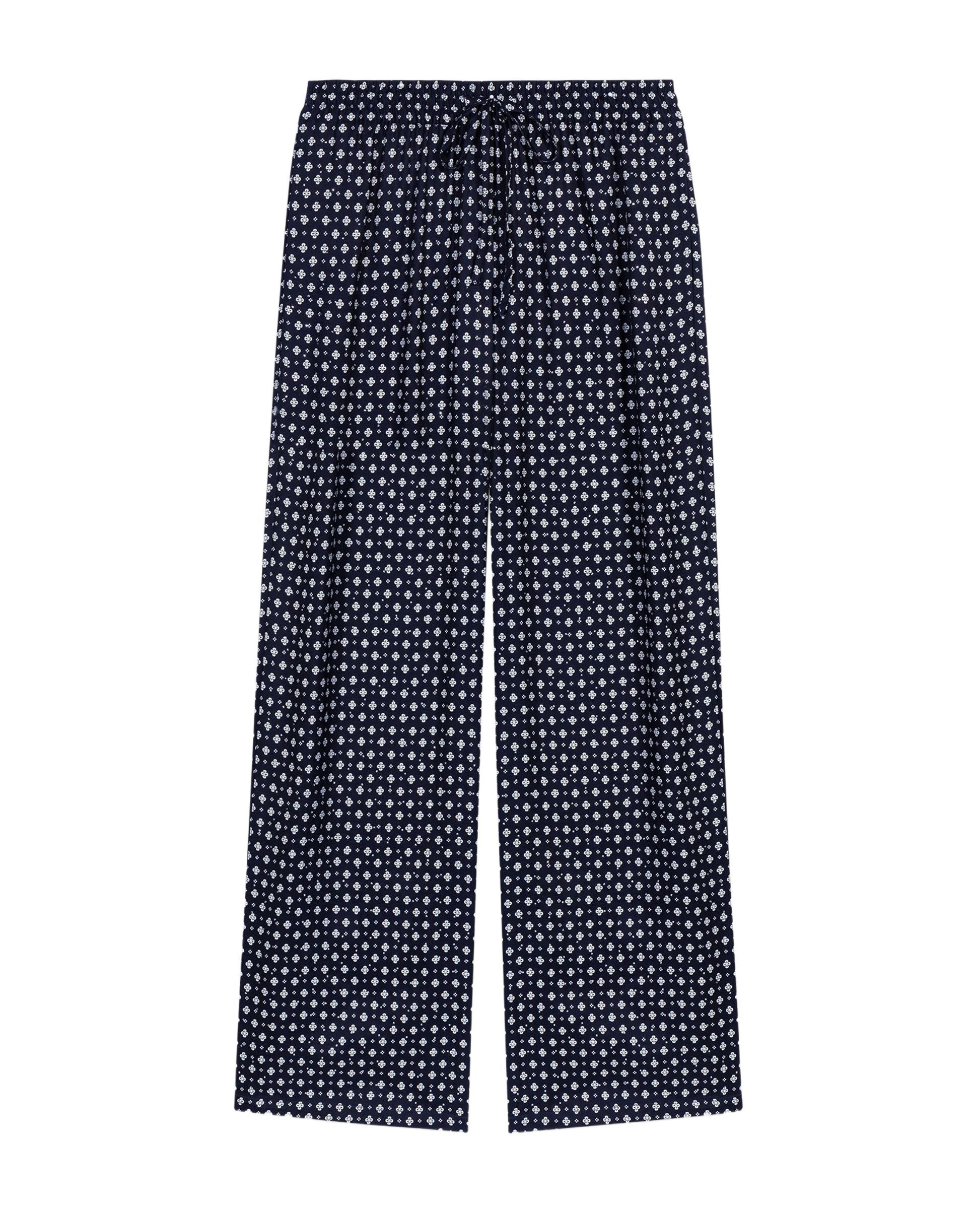 Pantalones anchos de mujer de cintura alta y estampado con strass - Maje - Azul marino Azul marino-7