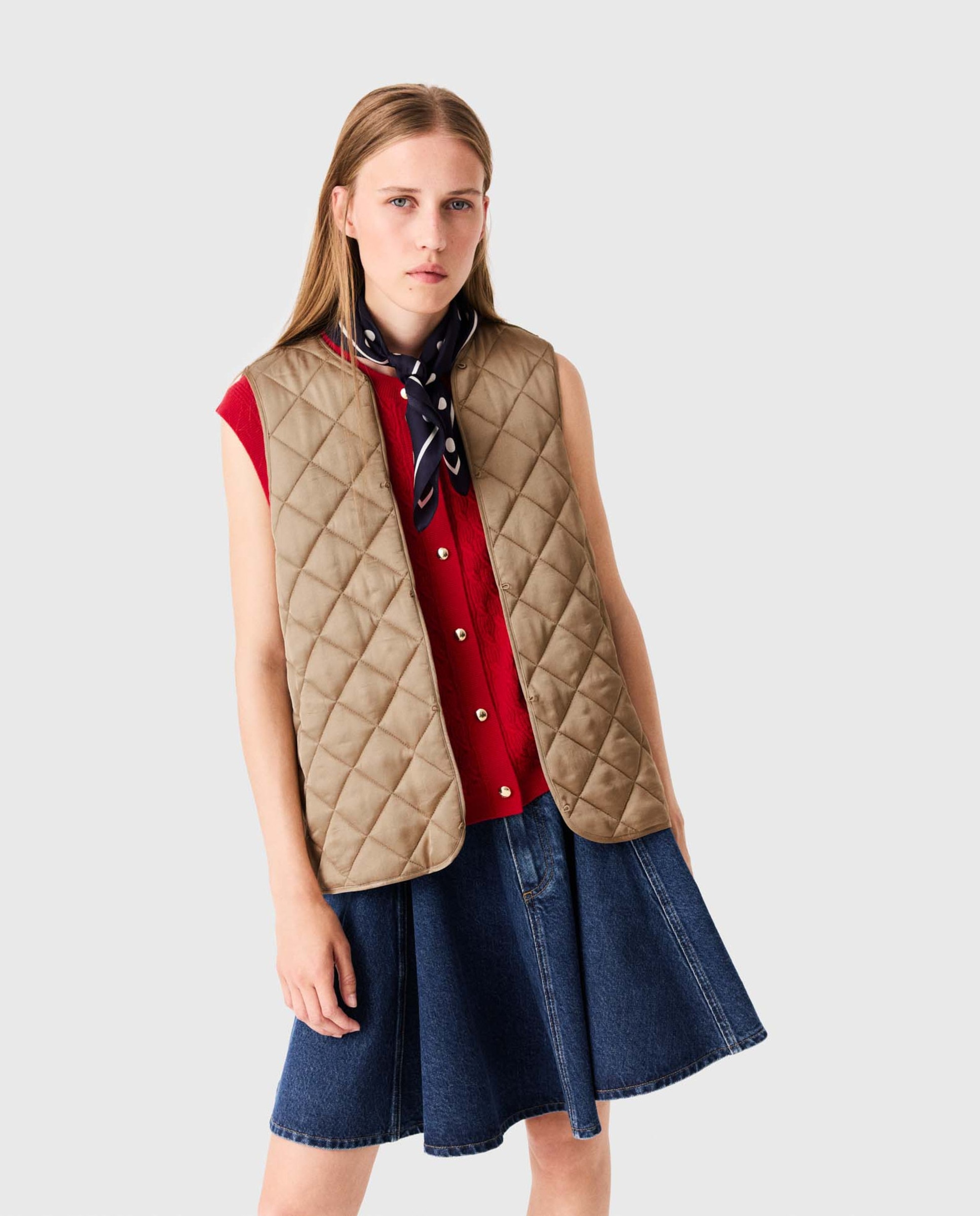 Sobrecamisa de mujer semilarga con forro desmontable y cuello de pana - Maje - Beige Beige-1