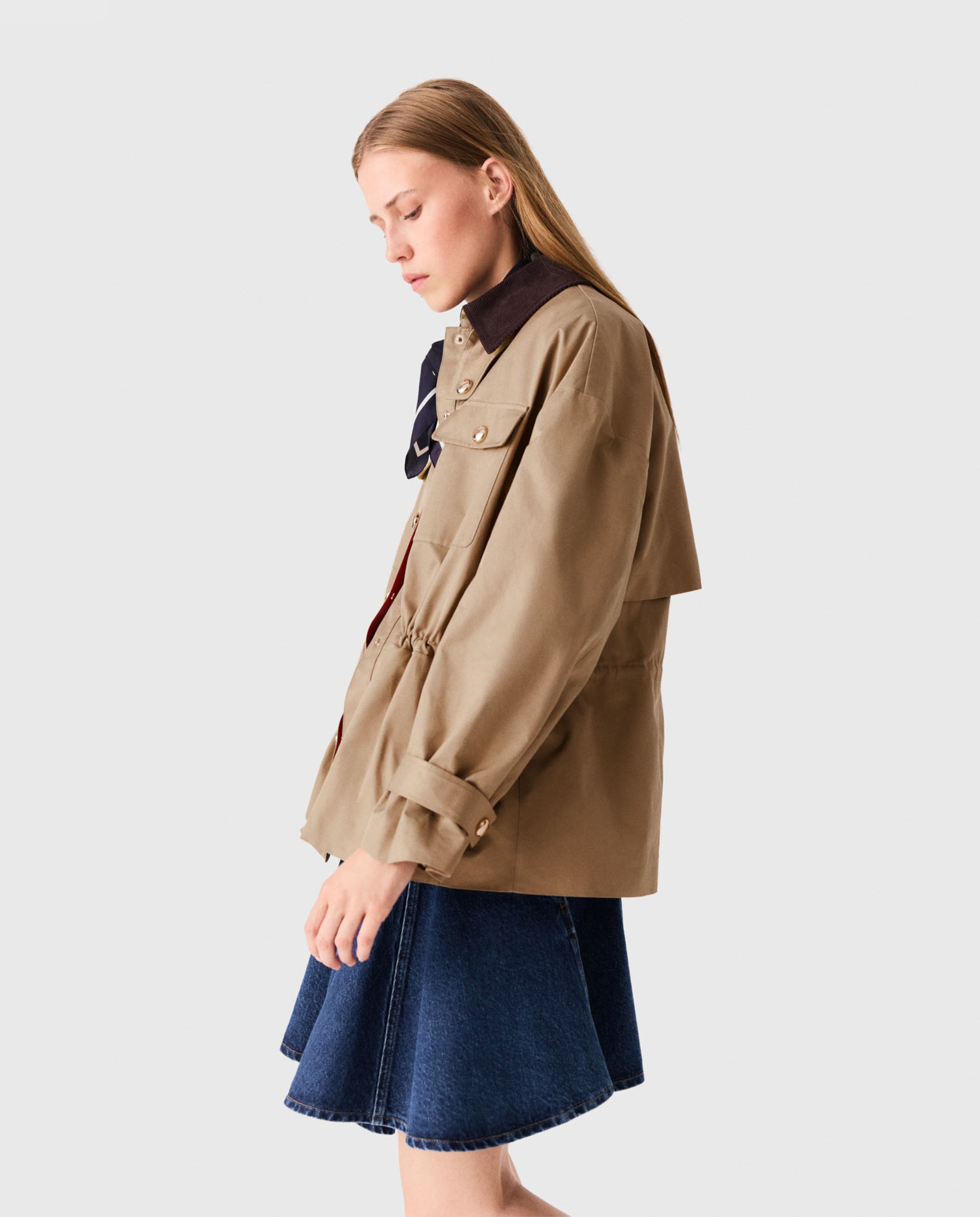 Sobrecamisa de mujer semilarga con forro desmontable y cuello de pana - Maje - Beige Beige-3