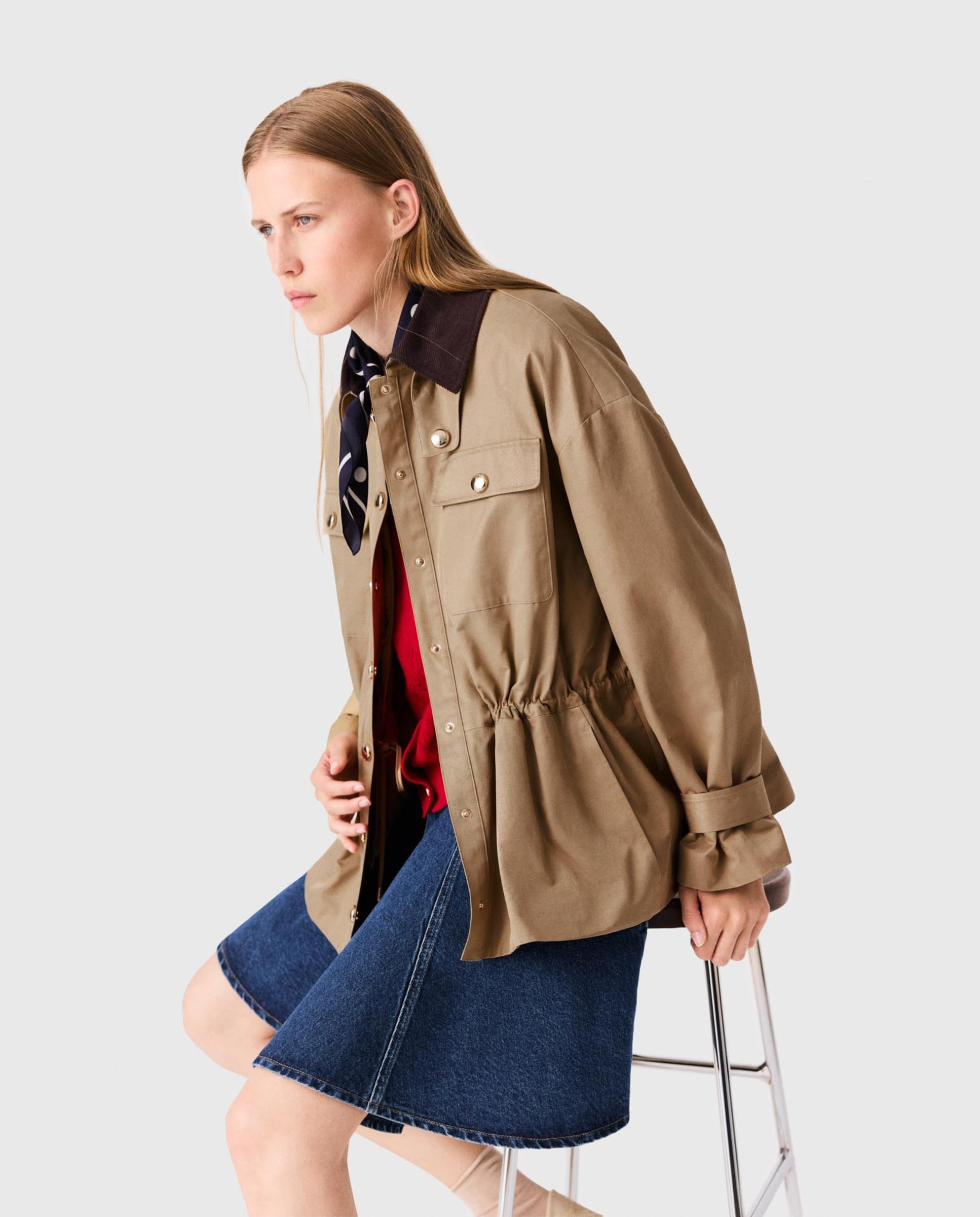 Sobrecamisa de mujer semilarga con forro desmontable y cuello de pana - Maje - Beige Beige-5