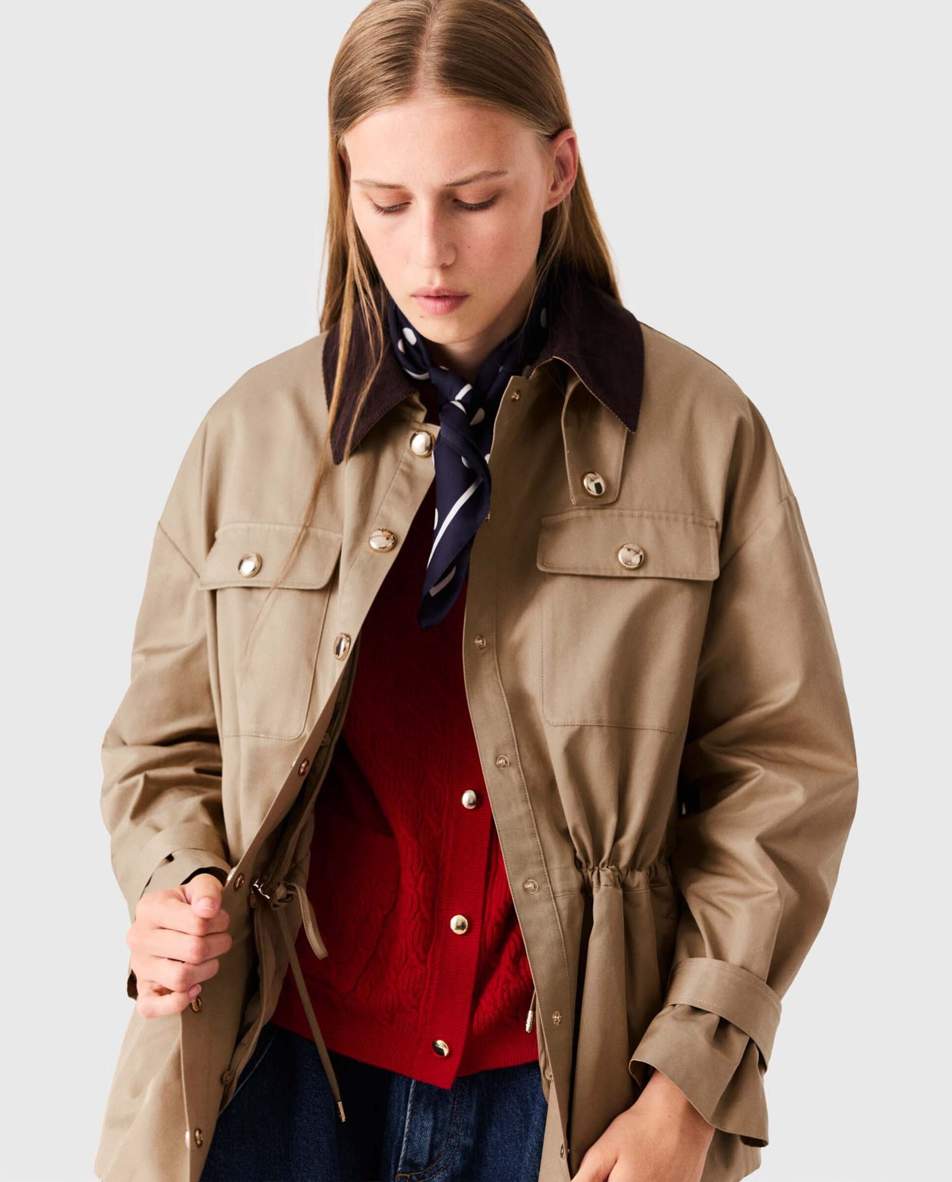 Sobrecamisa de mujer semilarga con forro desmontable y cuello de pana - Maje - Beige Beige-6