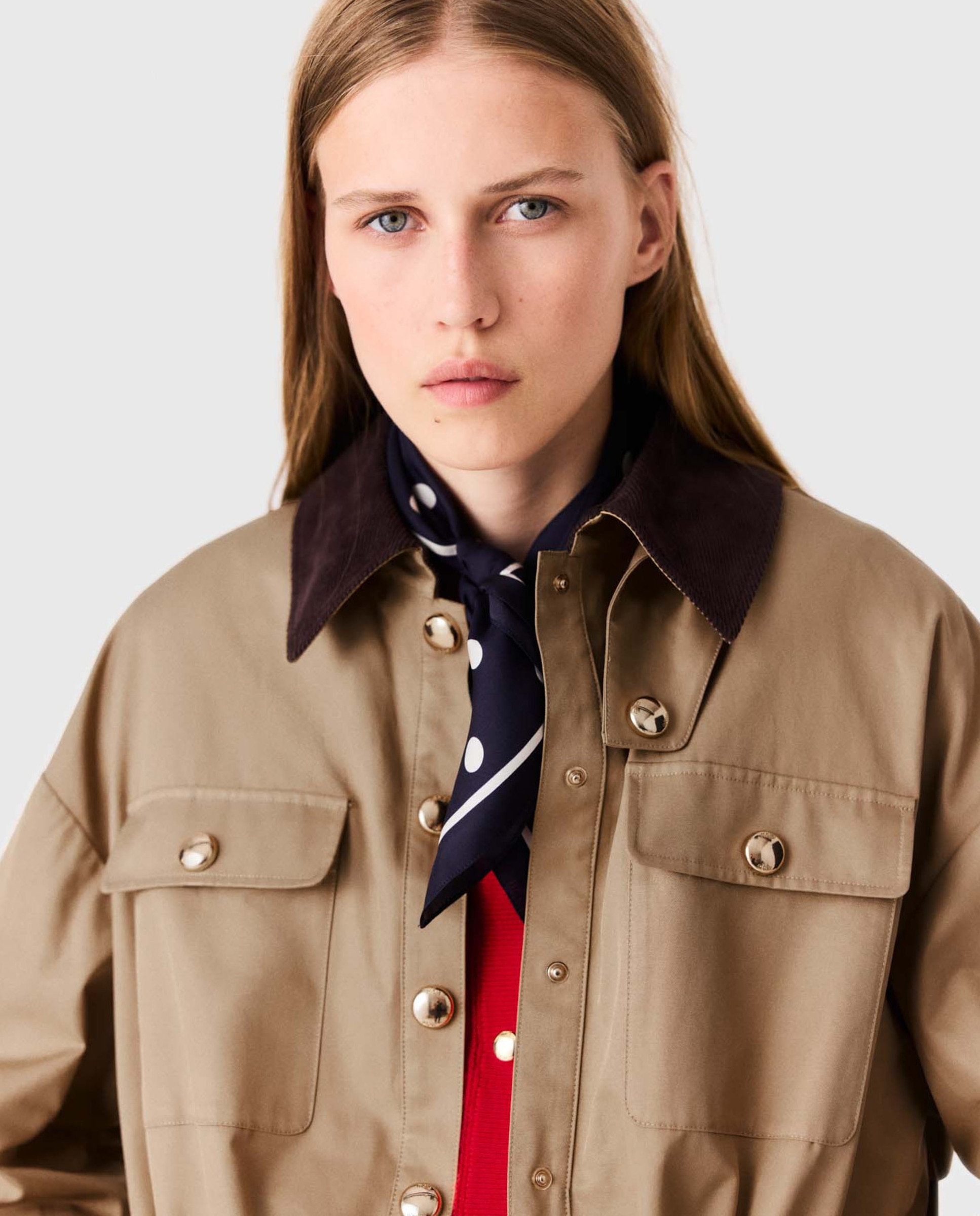 Sobrecamisa de mujer semilarga con forro desmontable y cuello de pana - Maje - Beige Beige-7