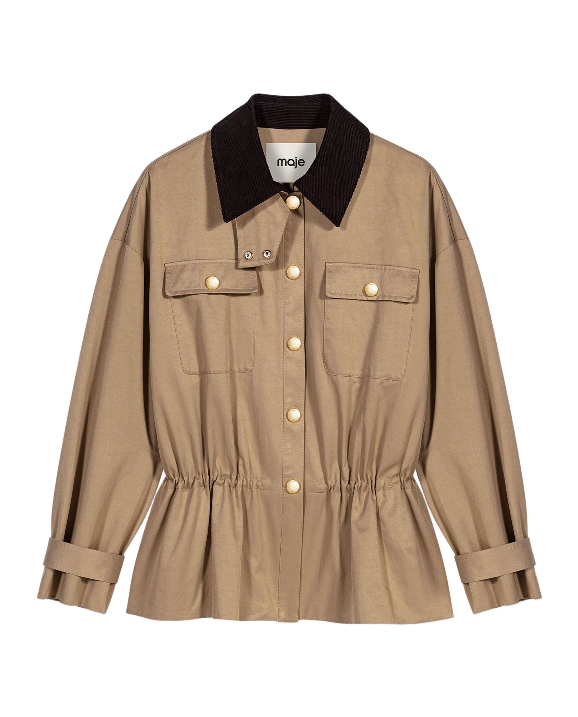 Sobrecamisa de mujer semilarga con forro desmontable y cuello de pana - Maje - Beige Beige-8