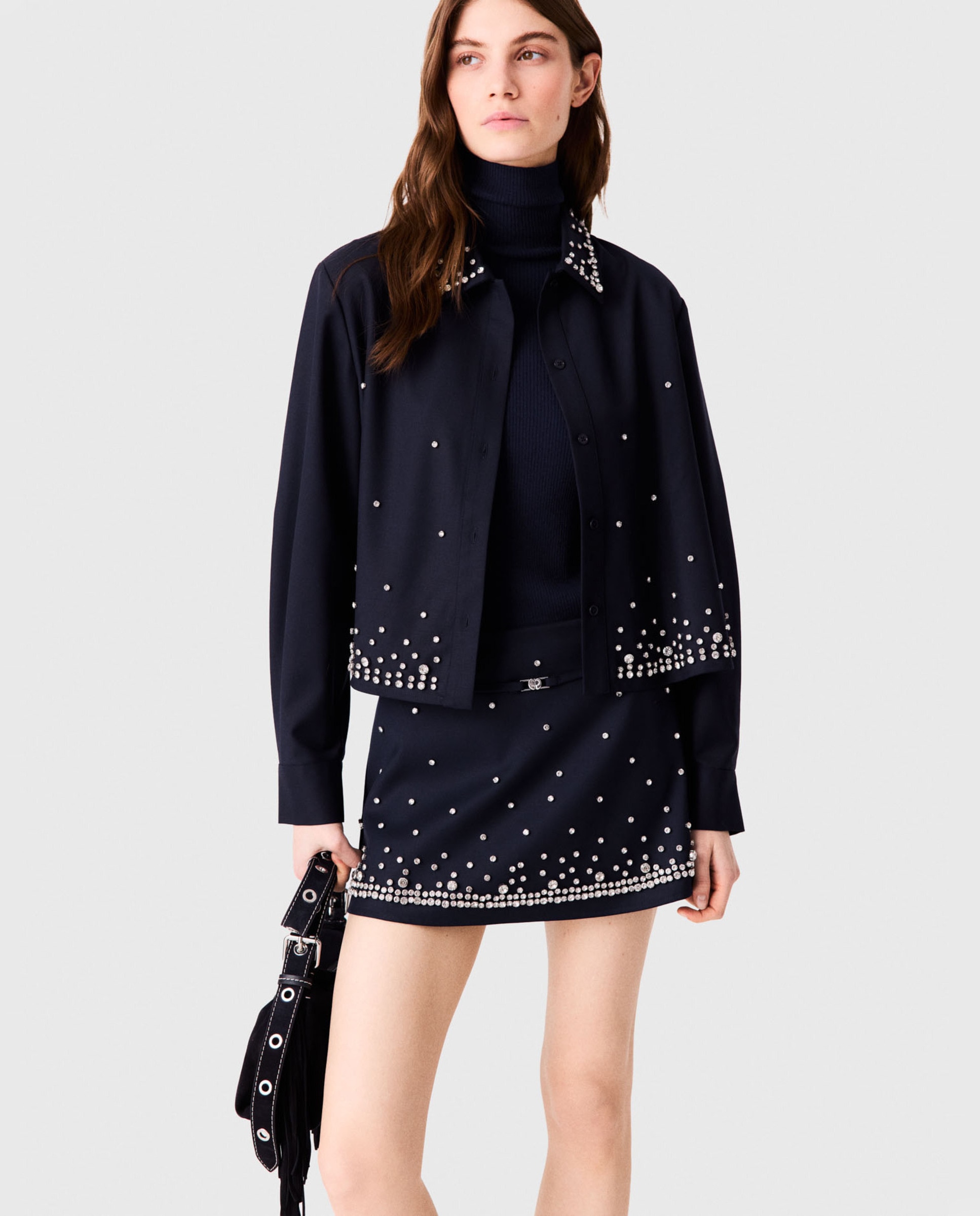 Falda corta trampantojo con strass - Maje - Azul marino Azul marino-6
