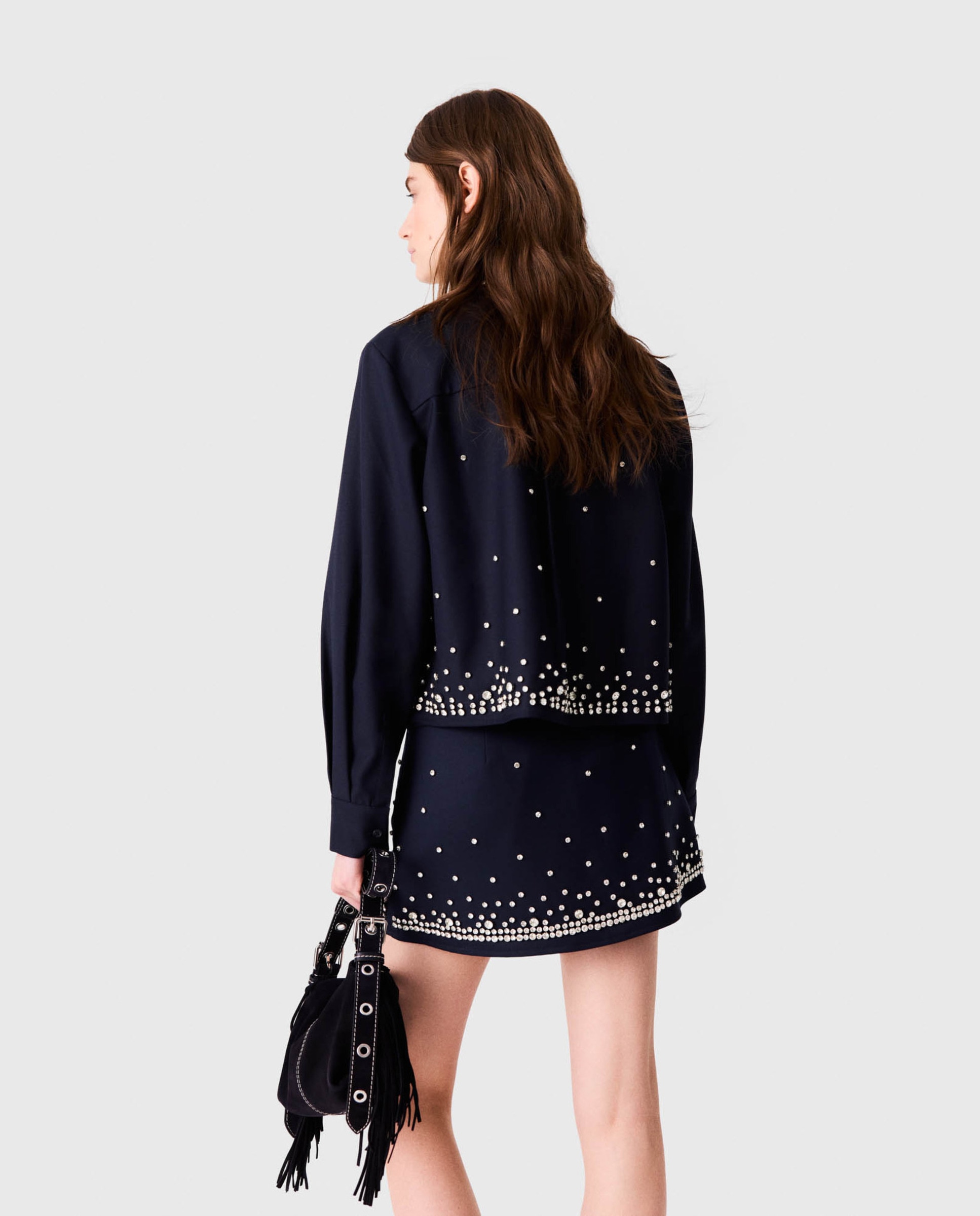 Camisa de mujer corta de lana con strass - Maje - Azul marino Azul marino-2