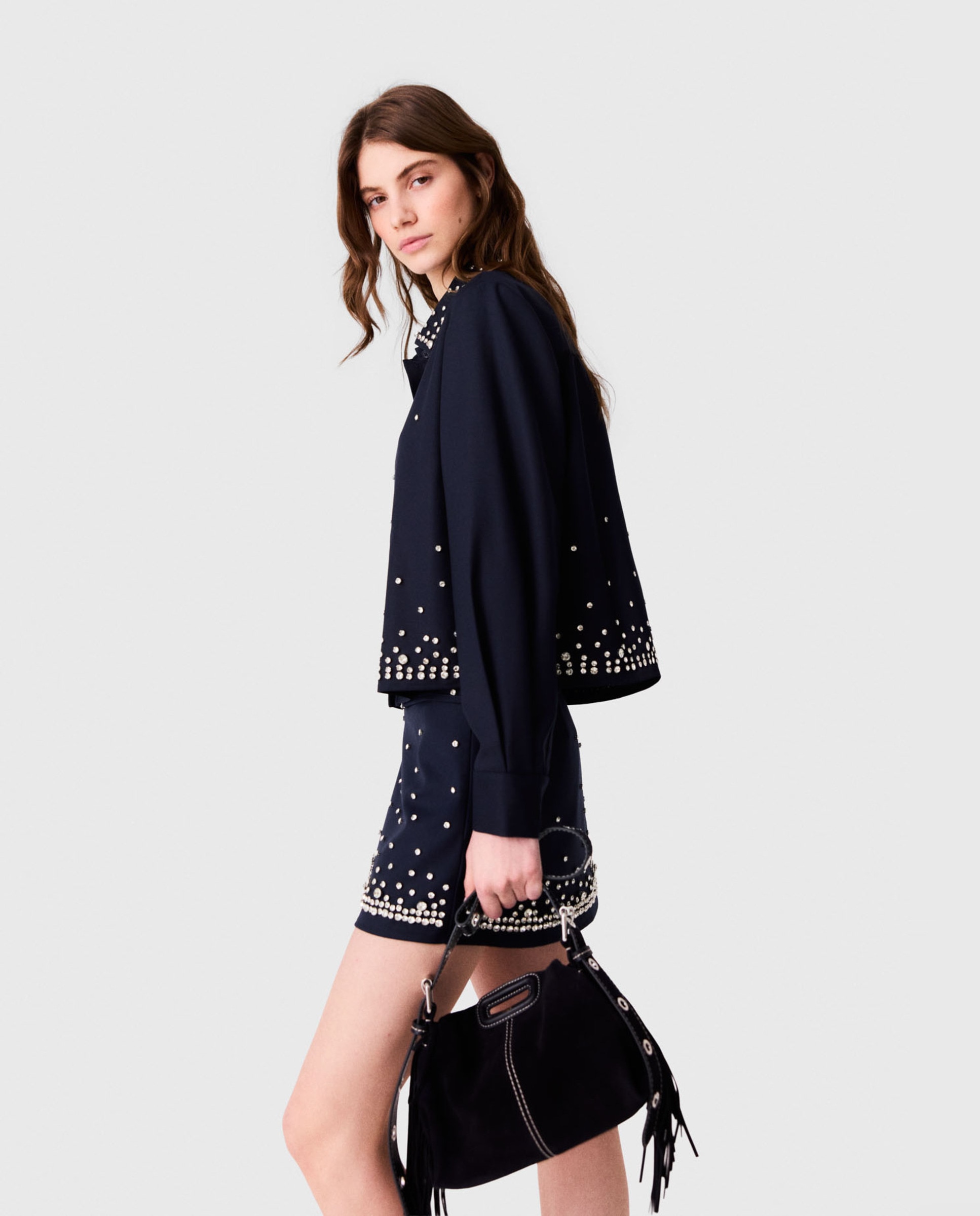Camisa de mujer corta de lana con strass - Maje - Azul marino Azul marino-4