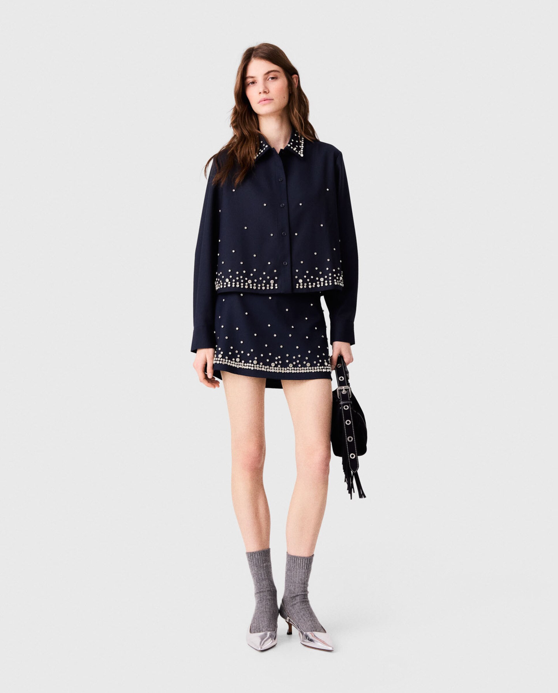Camisa de mujer corta de lana con strass - Maje - Azul marino Azul marino-5