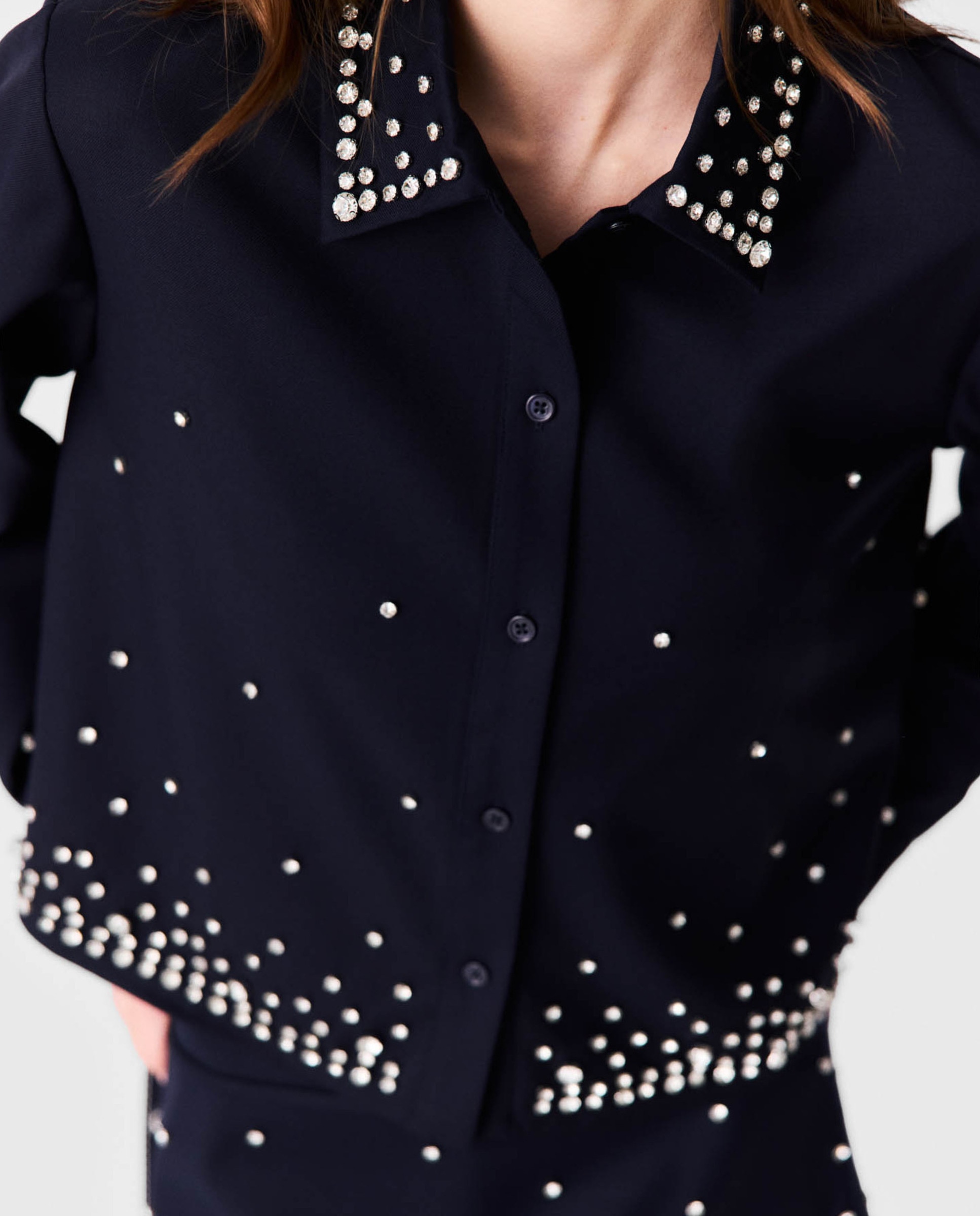 Camisa de mujer corta de lana con strass - Maje - Azul marino Azul marino-6