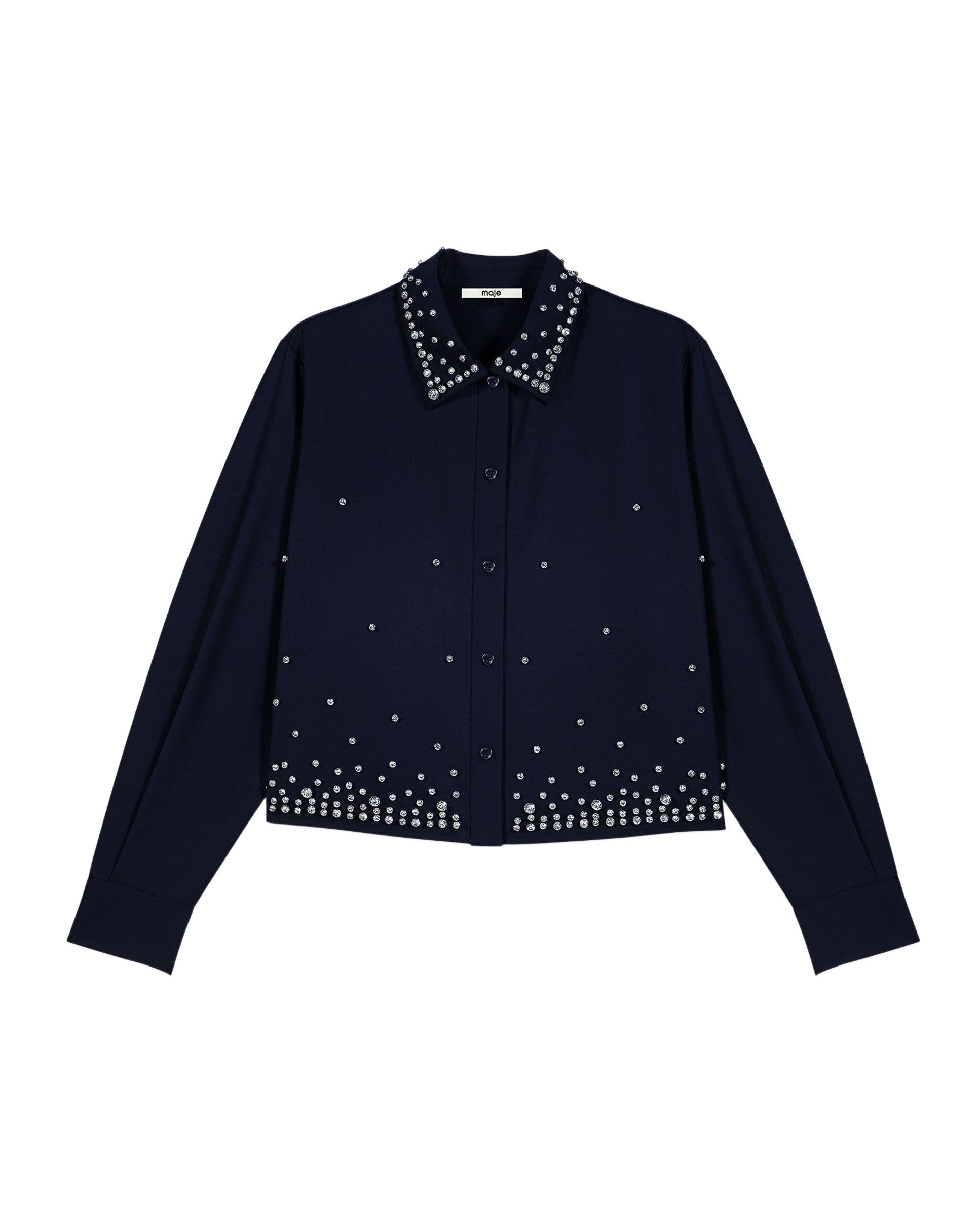 Camisa de mujer corta de lana con strass - Maje - Azul marino Azul marino-8