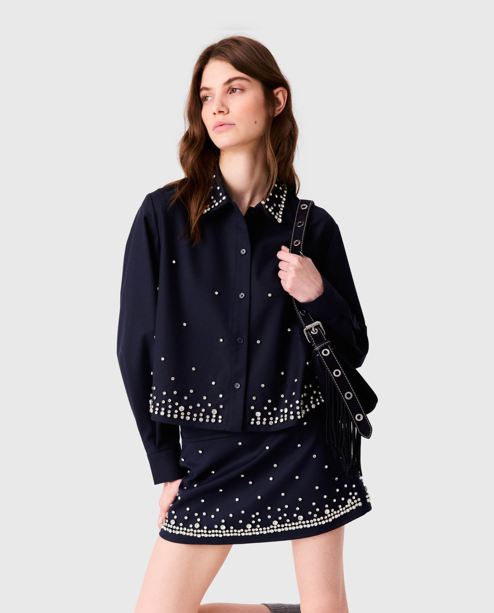Camisa de mujer corta de lana con strass - Maje - Azul marino Azul marino-7