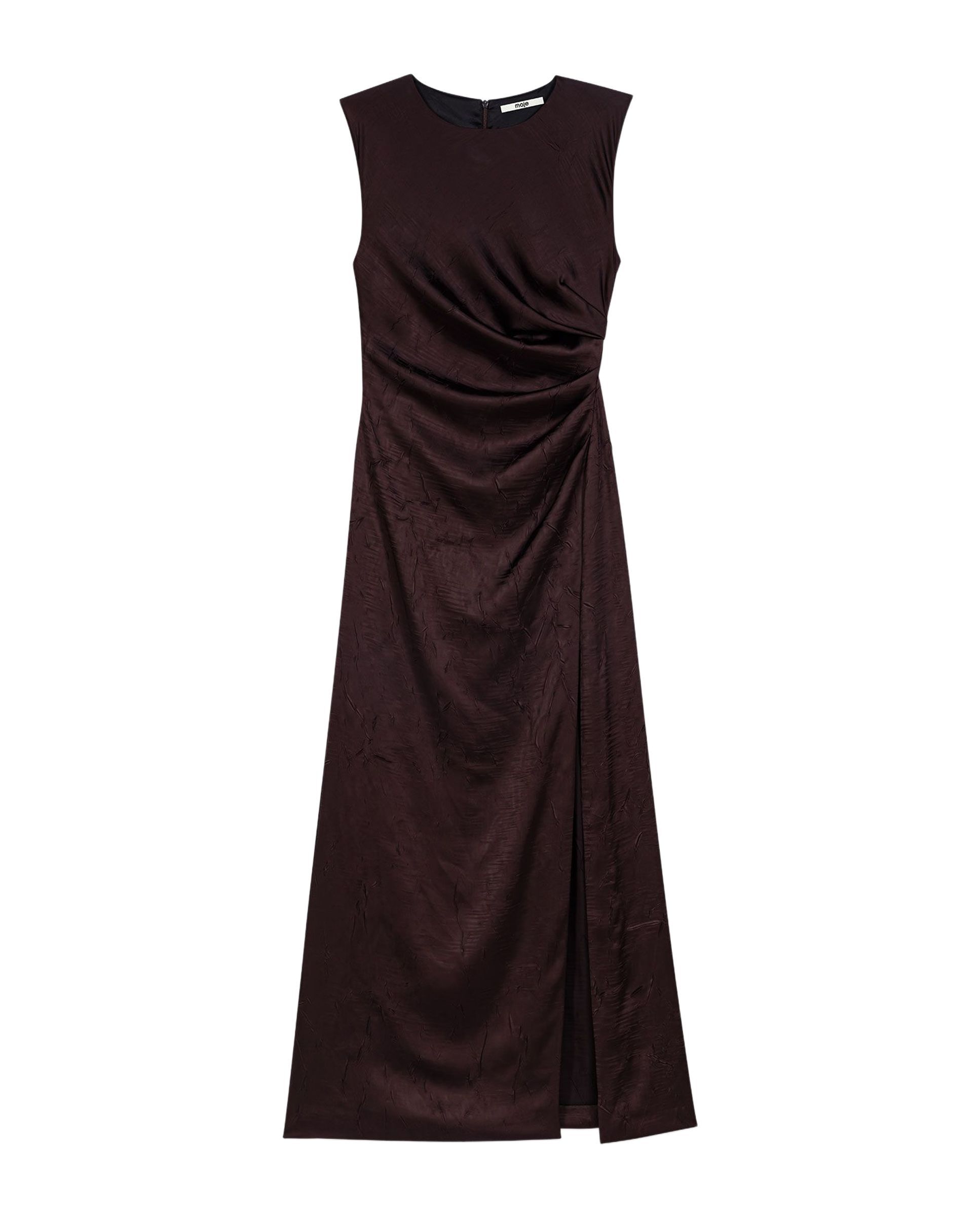 Vestido largo de satén drapeado - Maje - Marrón Marrón-7