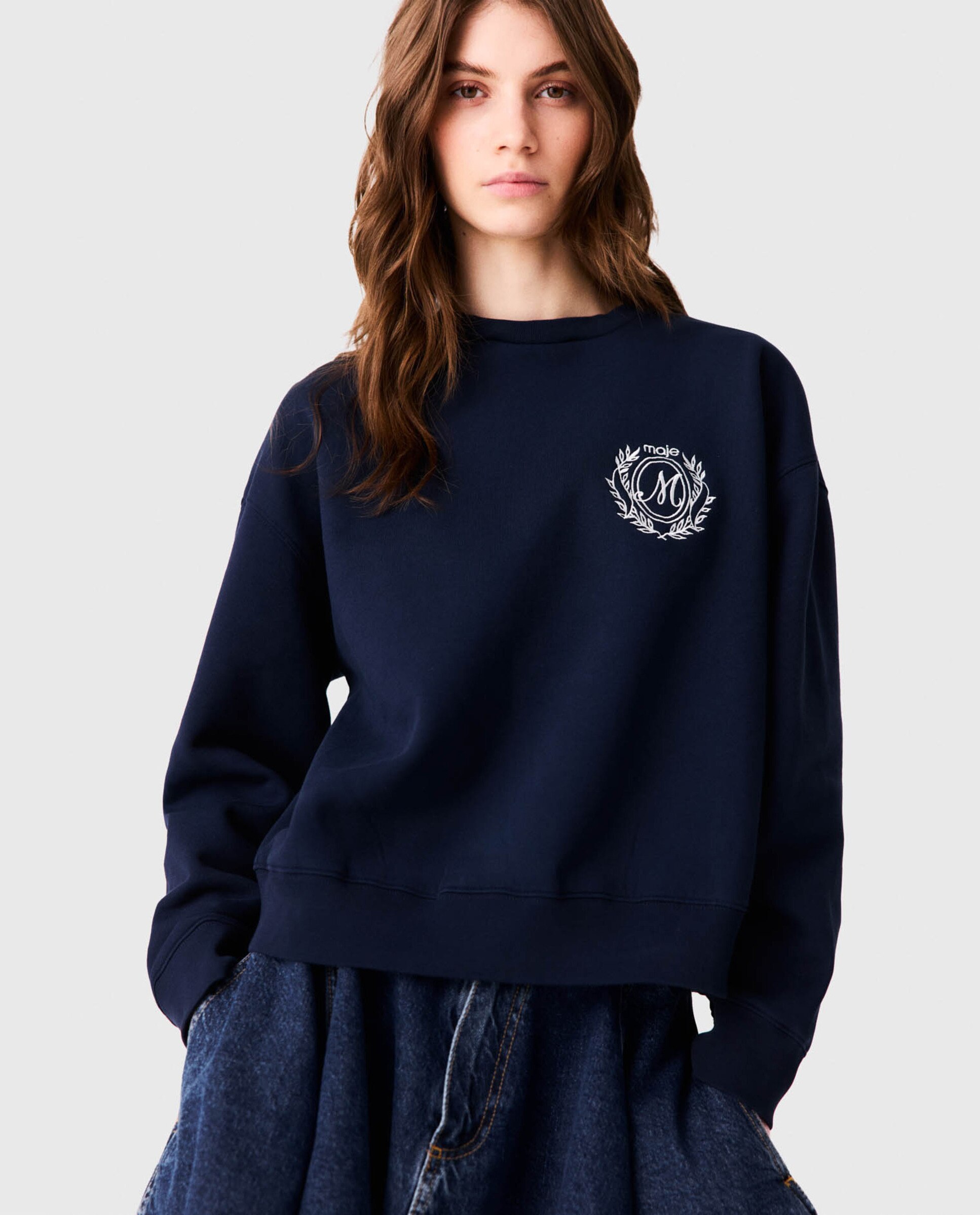 Sudadera de mujer oversize 100% algodón con logo - Maje - Azul marino Azul marino-1