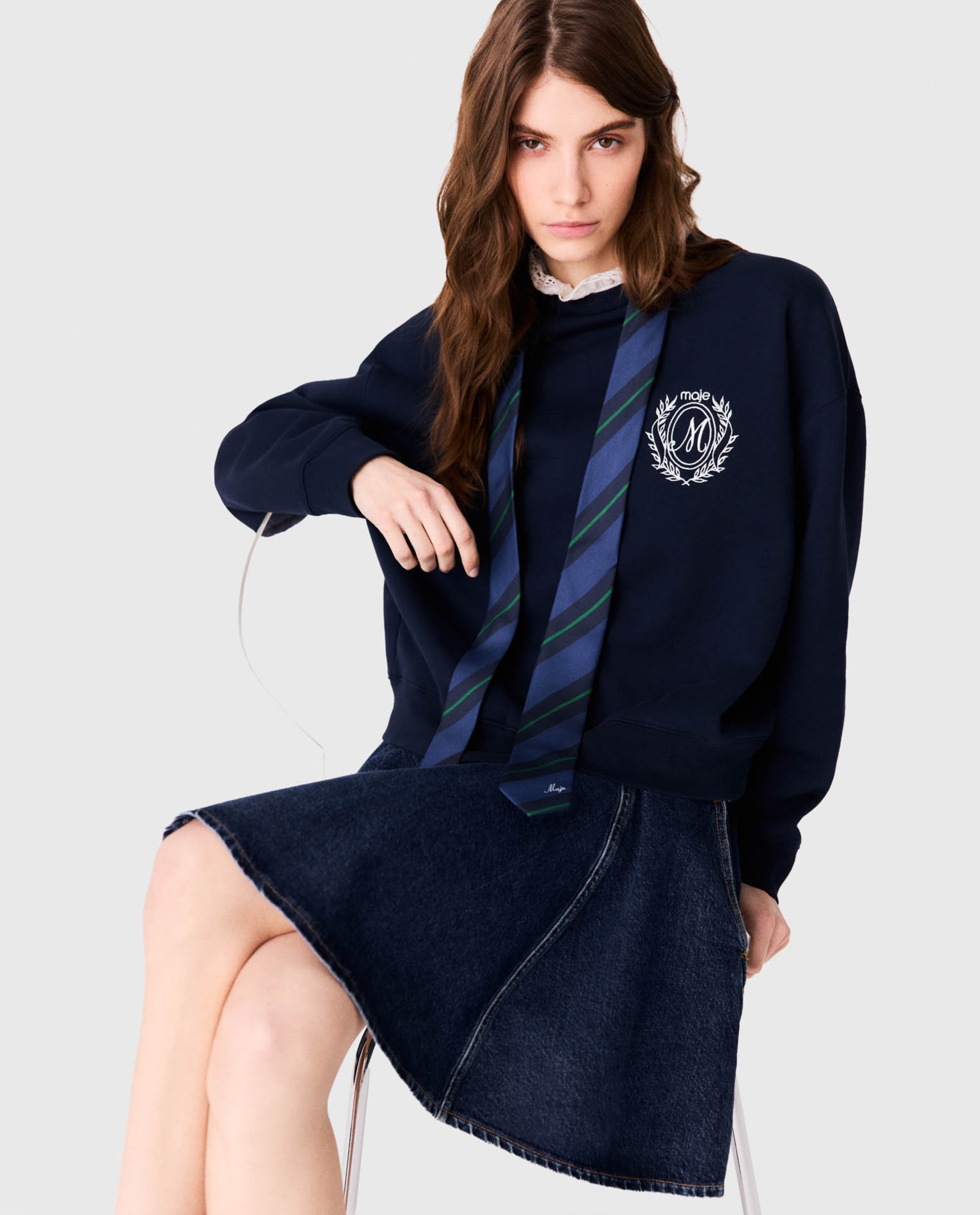 Sudadera de mujer oversize 100% algodón con logo - Maje - Azul marino Azul marino-7