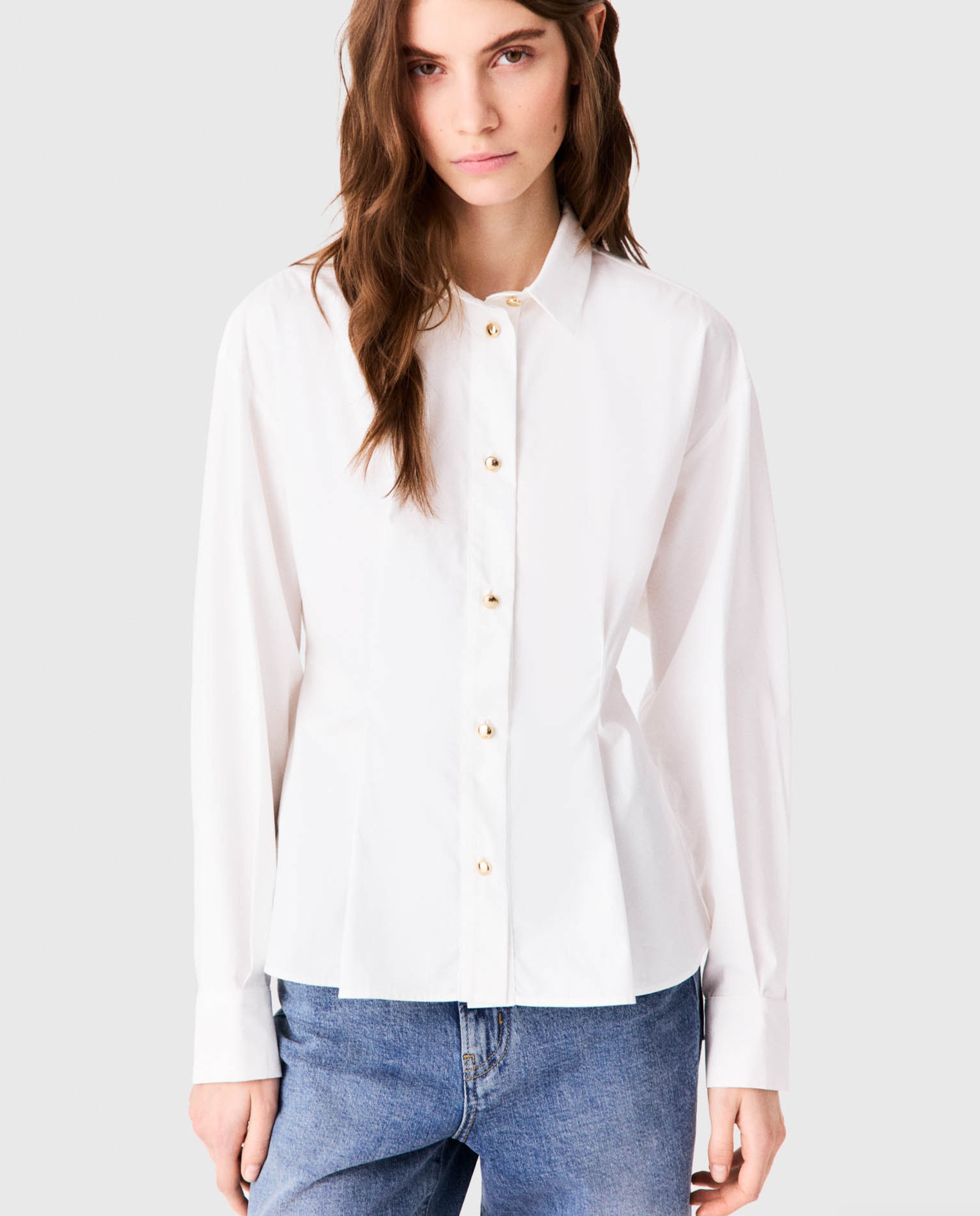 Camisa de mujer 100% algodón entallada con cordones en la espalda - Maje - Blanco Blanco-1