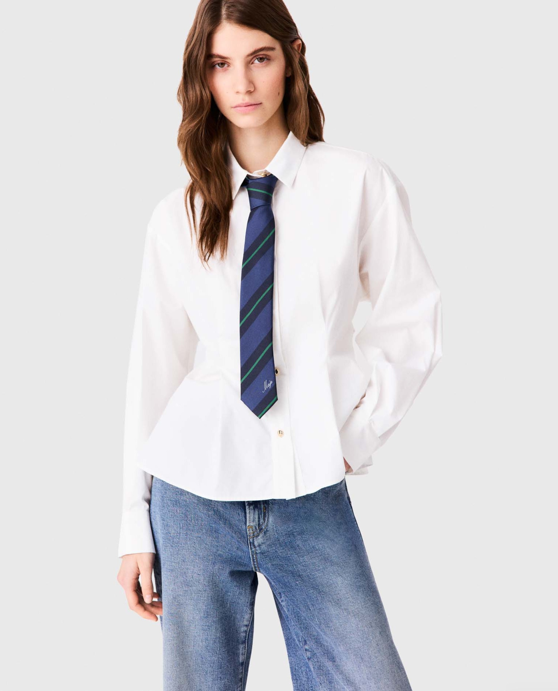 Camisa de mujer 100% algodón entallada con cordones en la espalda - Maje - Blanco Blanco-2