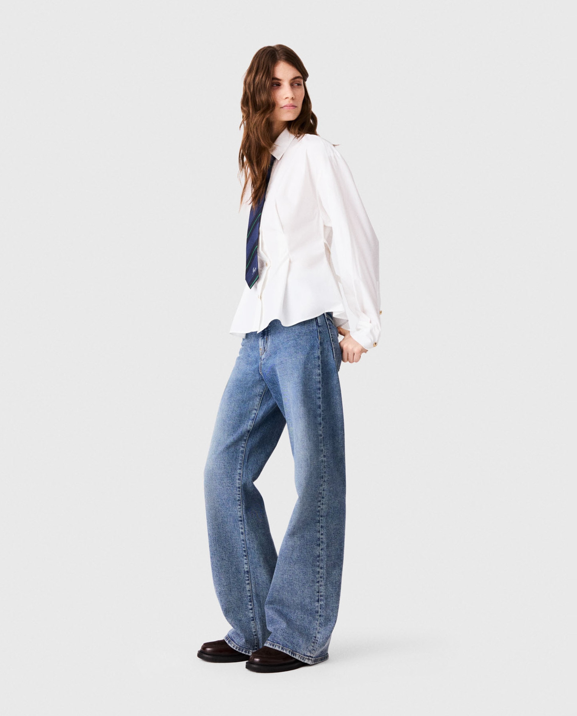 Camisa de mujer 100% algodón entallada con cordones en la espalda - Maje - Blanco Blanco-5