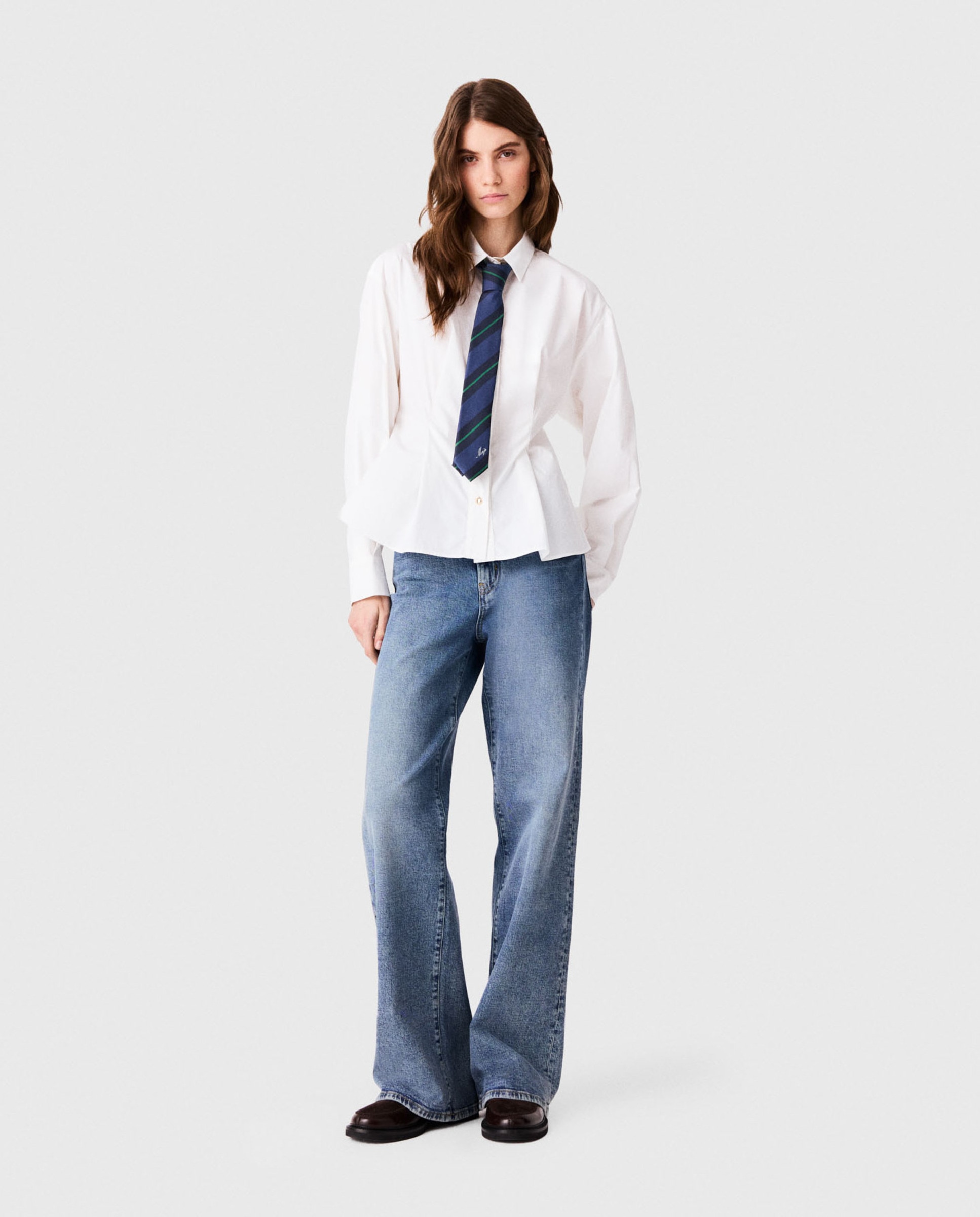 Camisa de mujer 100% algodón entallada con cordones en la espalda - Maje - Blanco Blanco-6