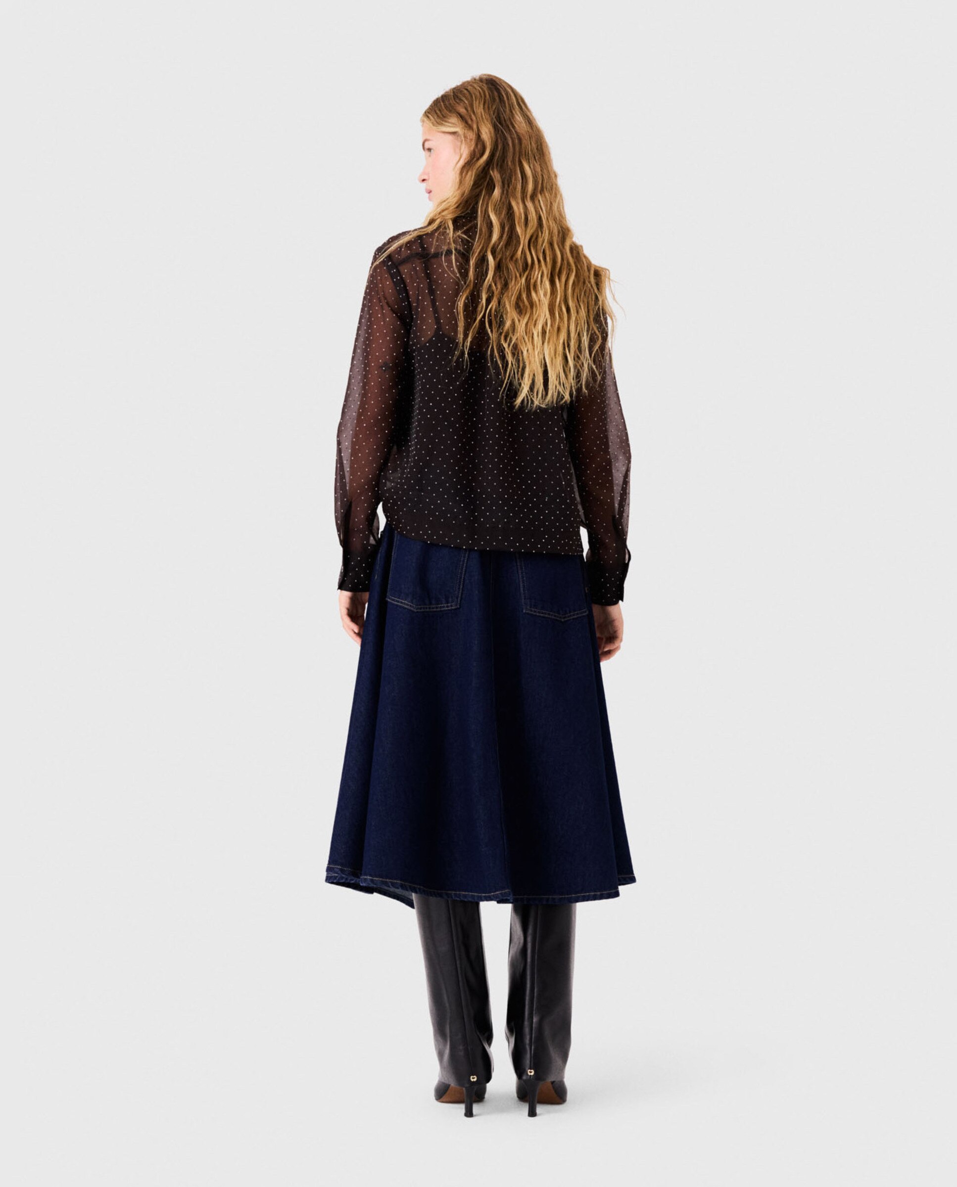 Camisa de mujer con pedrería y transparencias - Maje - Marrón oscuro Marrón oscuro-2