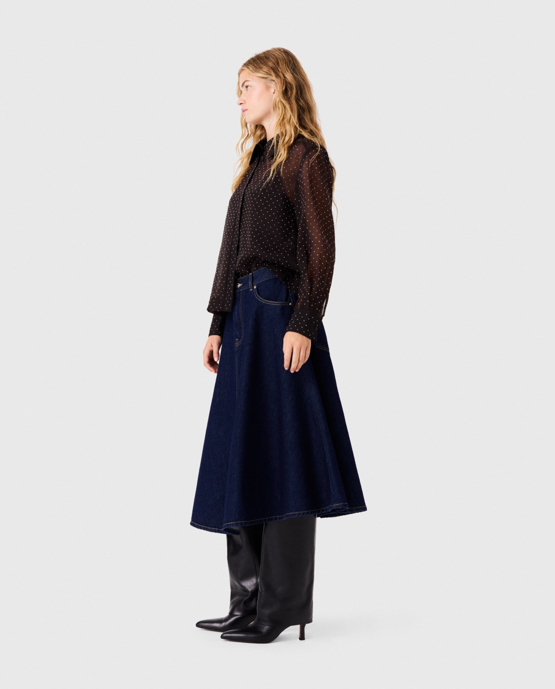 Camisa de mujer con pedrería y transparencias - Maje - Marrón oscuro Marrón oscuro-3