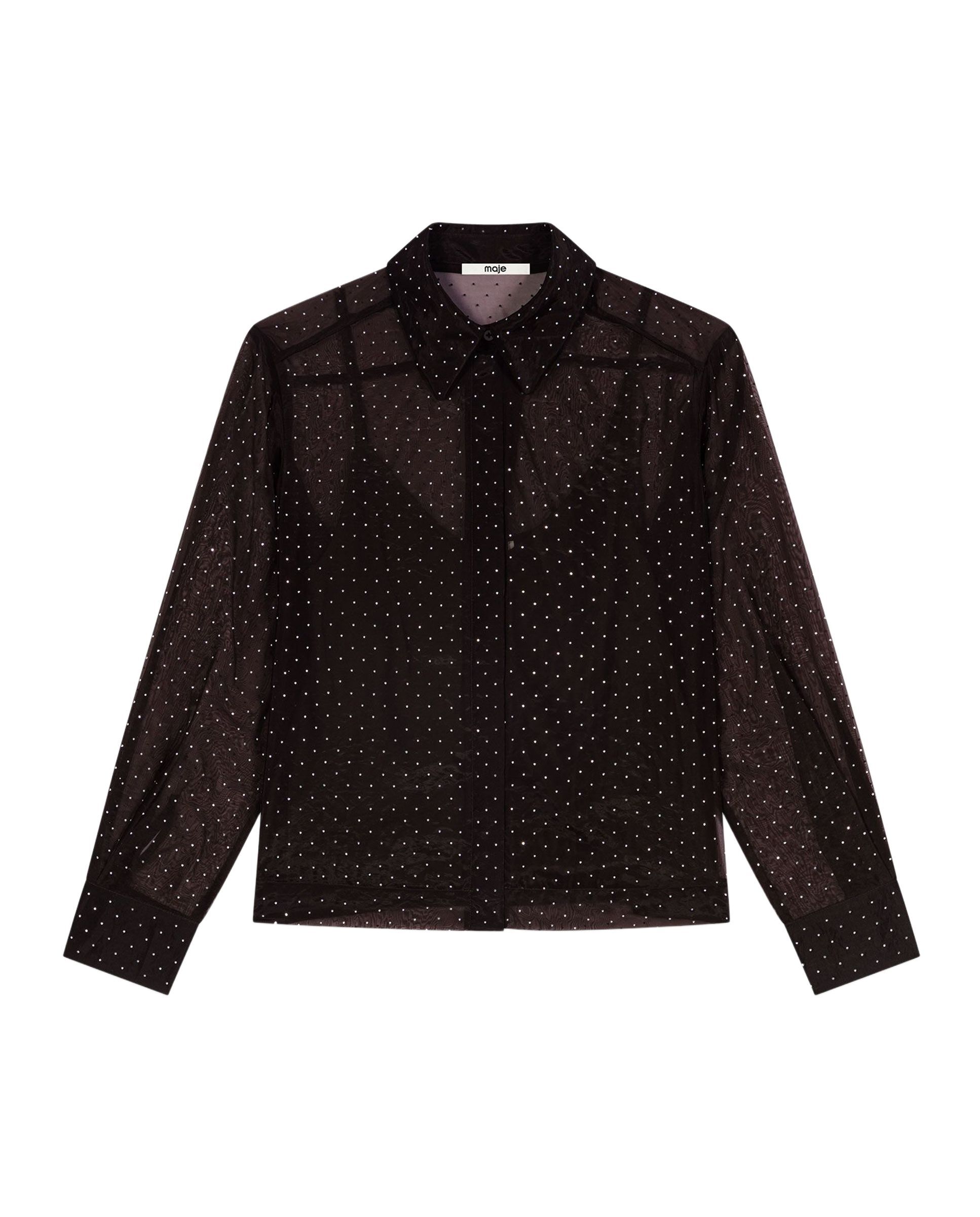 Camisa de mujer con pedrería y transparencias - Maje - Marrón oscuro Marrón oscuro-7