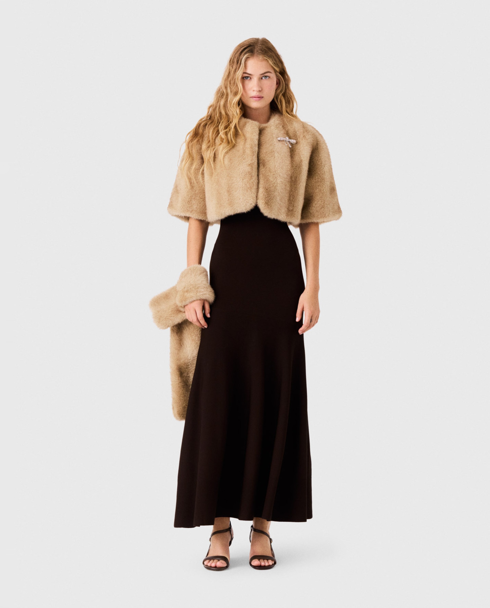 Chaqueta de mujer corta de piel sintética con cuello desmontable - Maje - Beige Beige-4