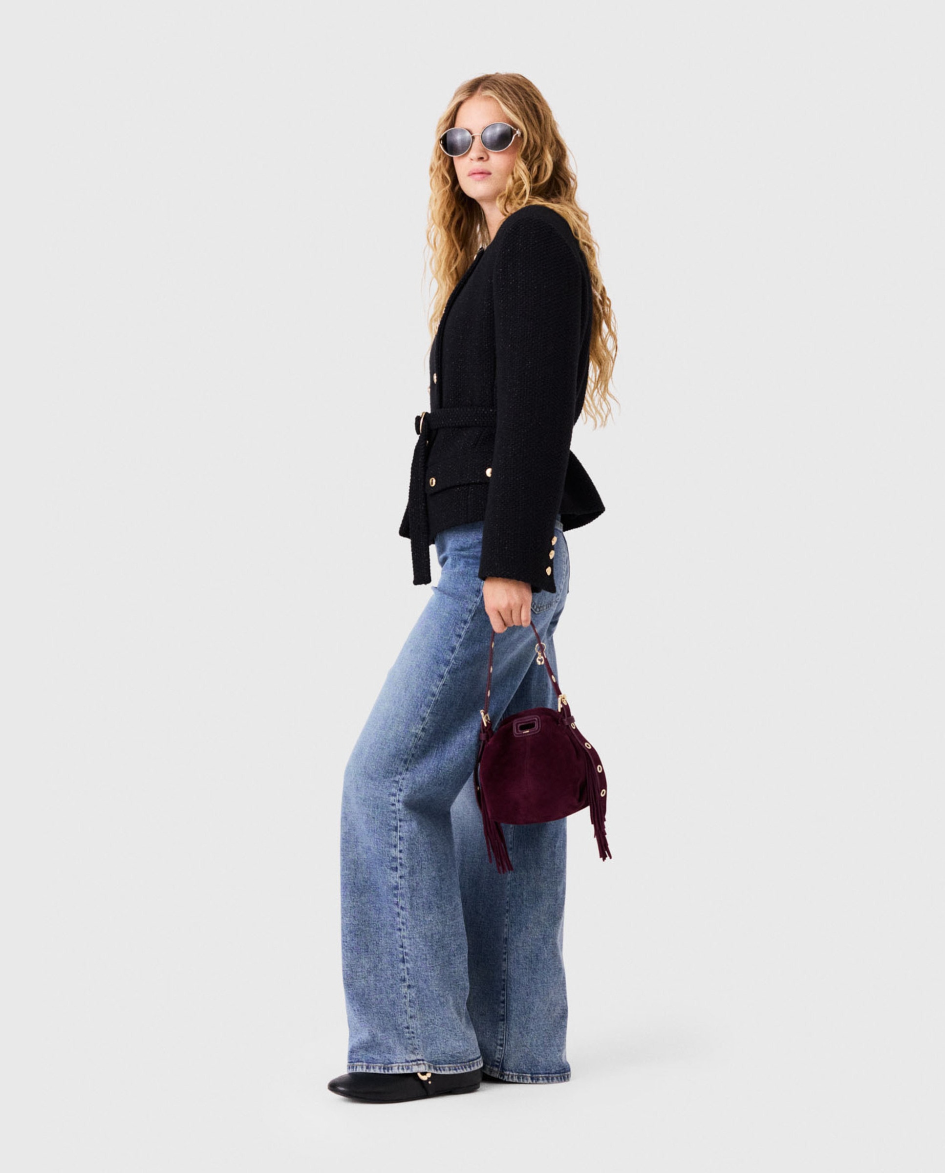 Chaqueta de mujer texturizada cruzada - Maje - Negro Negro-3