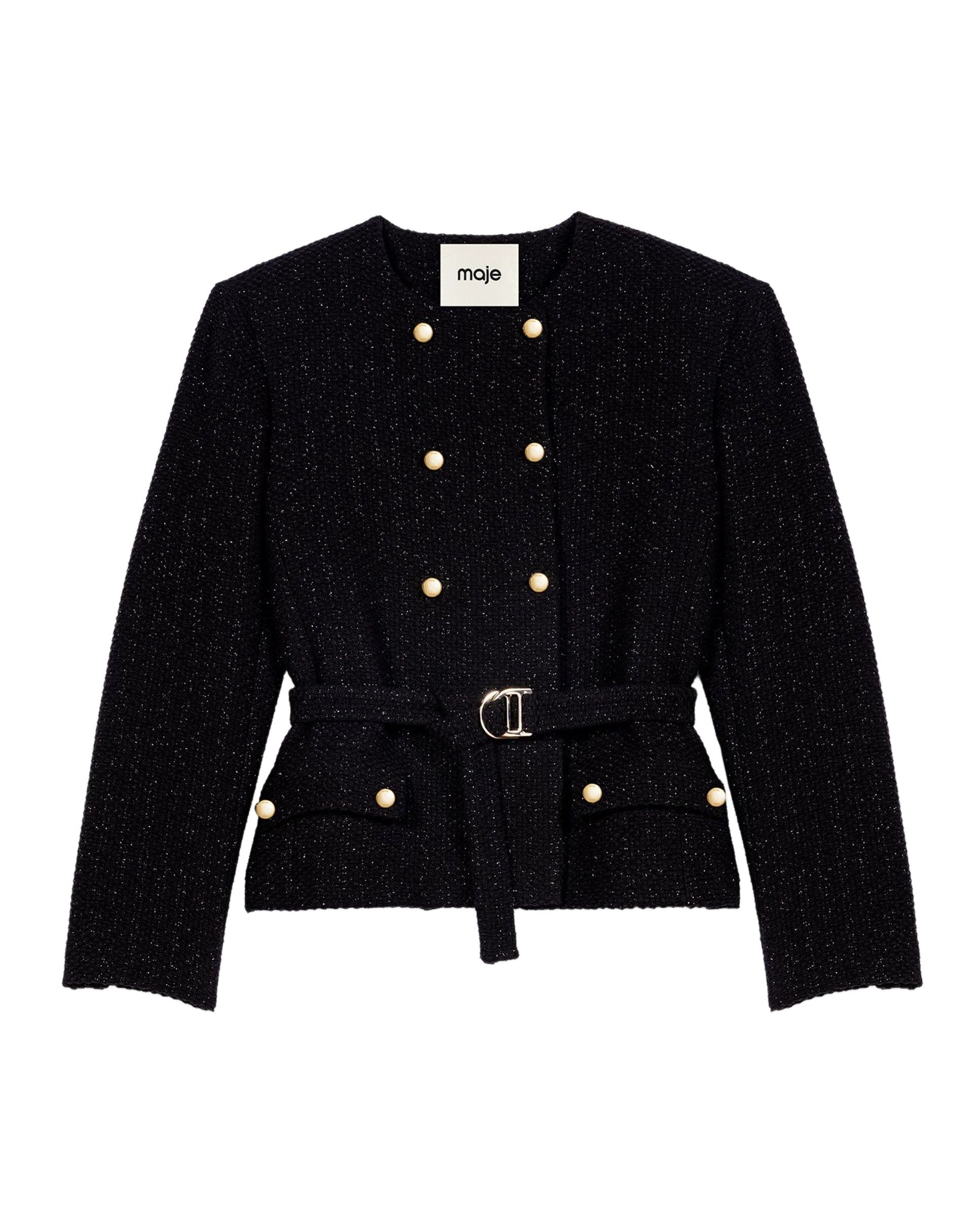 Chaqueta de mujer texturizada cruzada - Maje - Negro Negro-7
