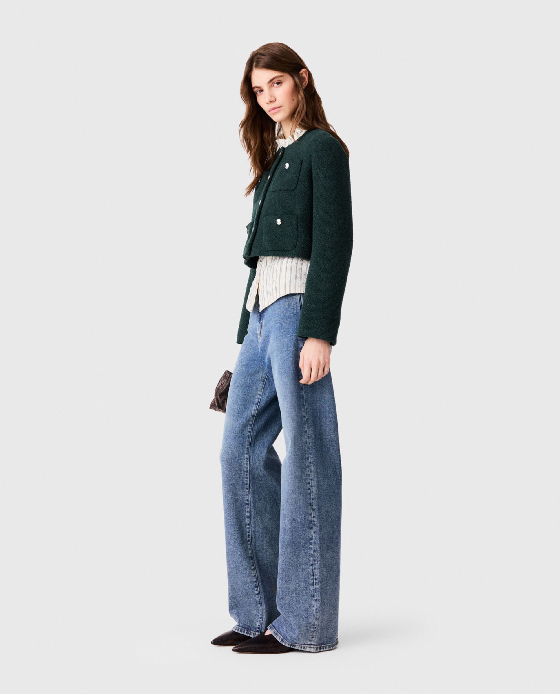 Chaqueta de mujer corta de tweed con flecos - Maje - Verde Verde-3