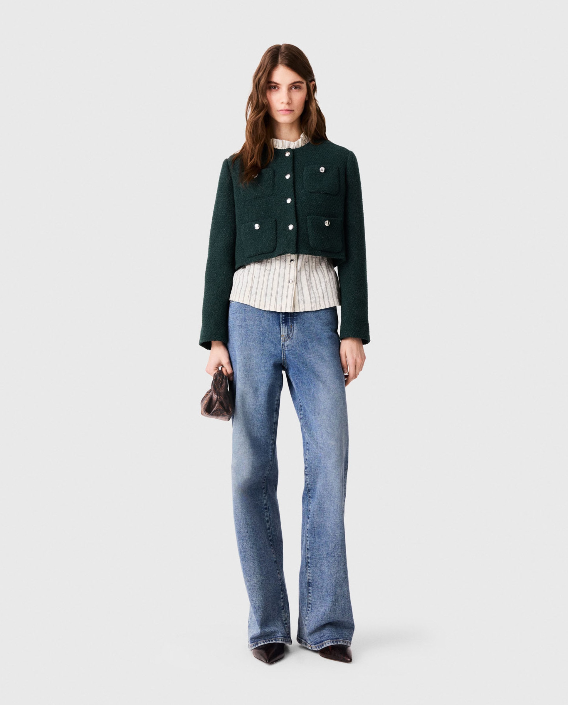 Chaqueta de mujer corta de tweed con flecos - Maje - Verde Verde-4