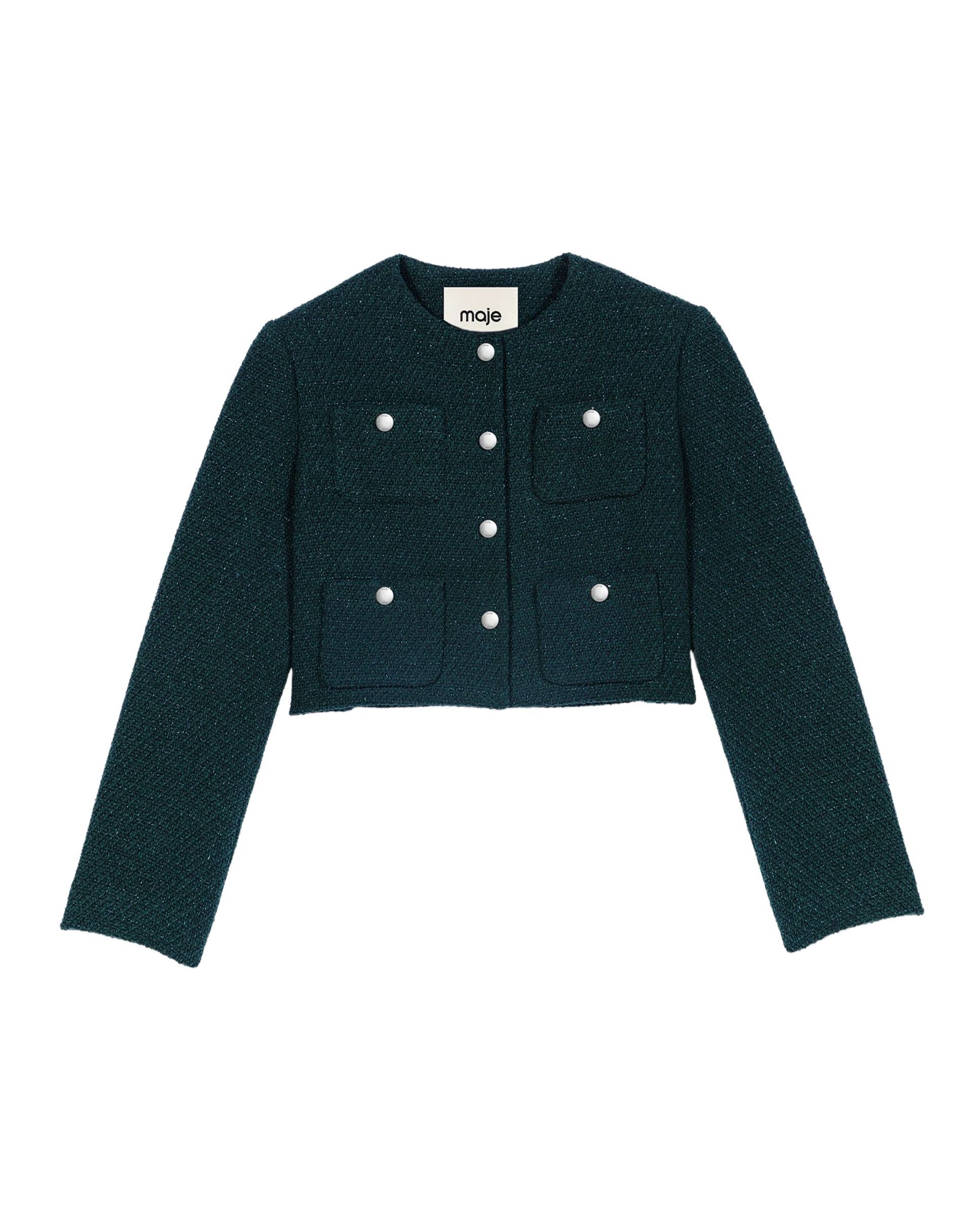 Chaqueta de mujer corta de tweed con flecos - Maje - Verde Verde-7