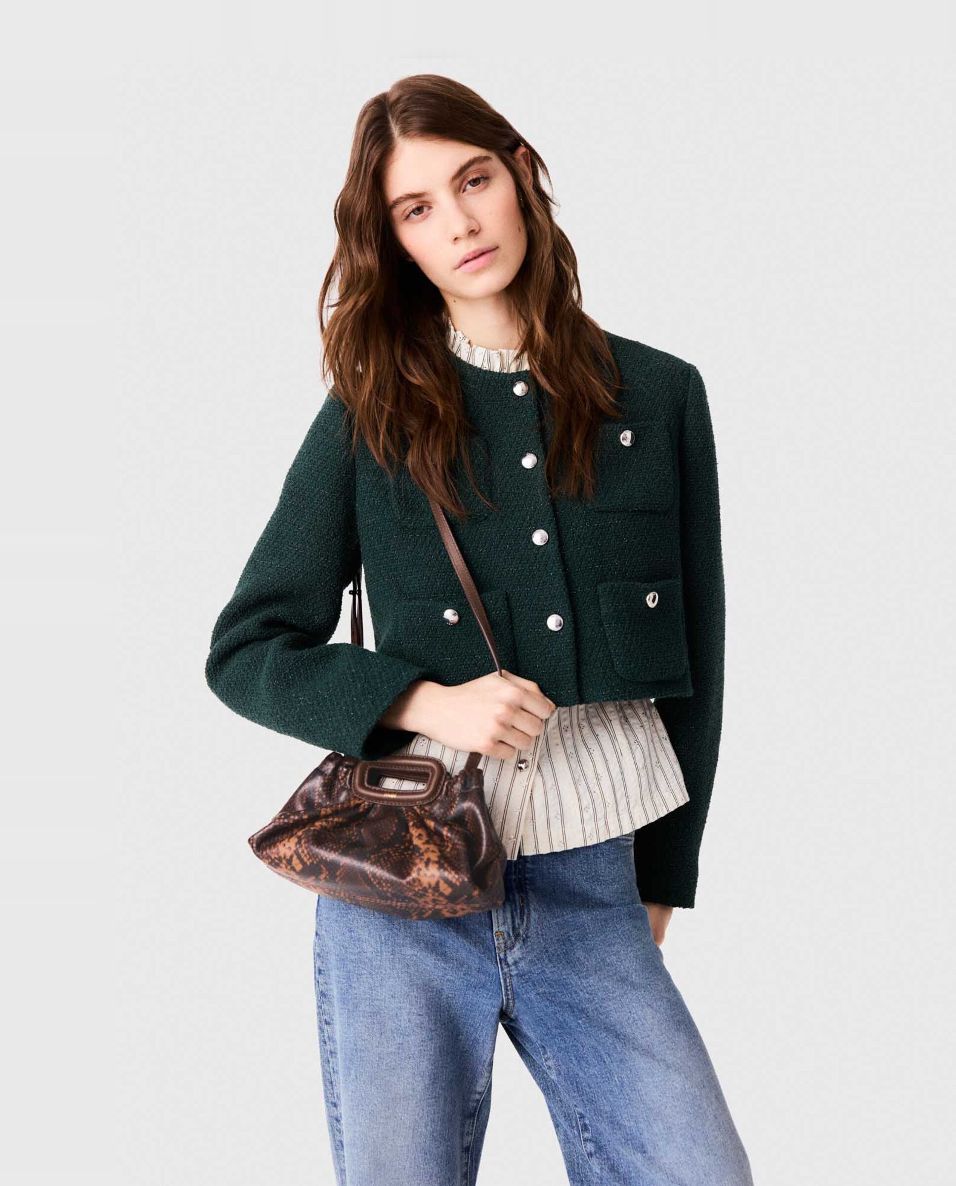 Chaqueta de mujer corta de tweed con flecos - Maje - Verde Verde-6