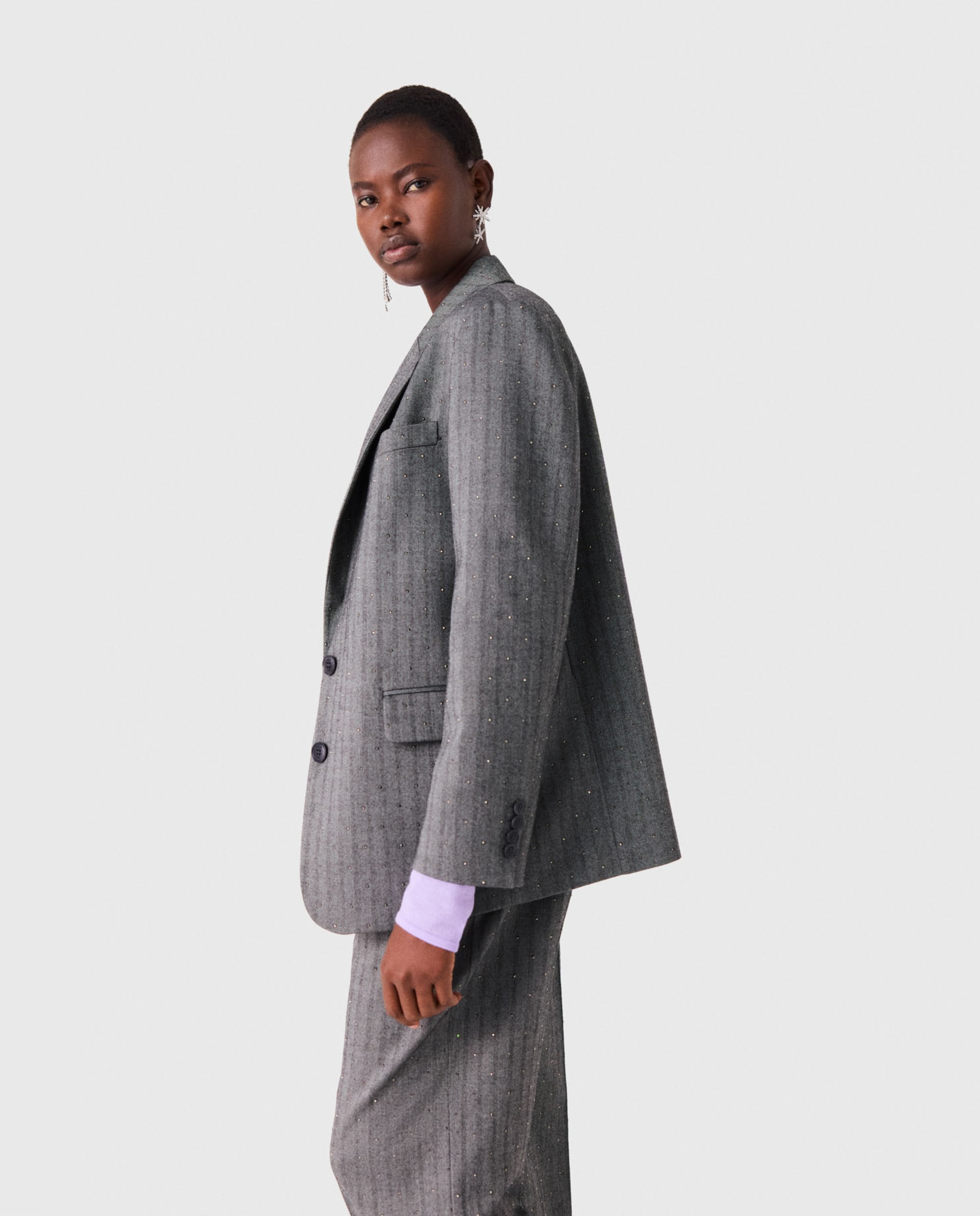 Chaqueta sastre de mujer de rayas con strass - Maje - Gris Gris-3