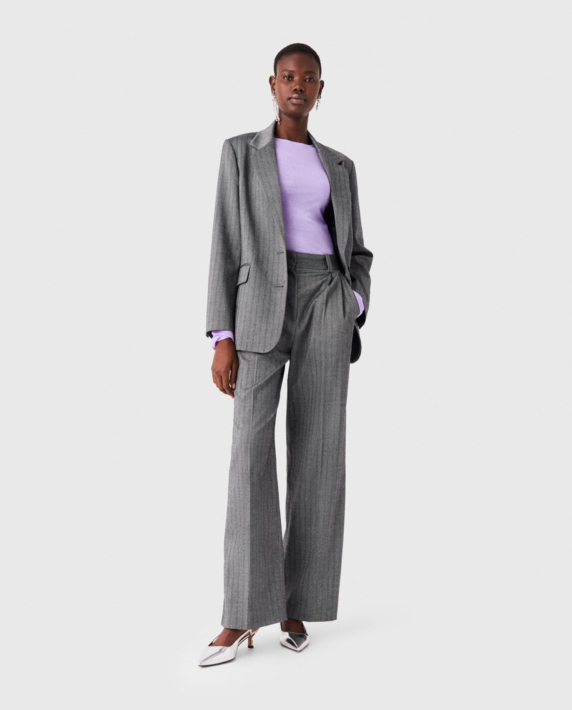 Chaqueta sastre de mujer de rayas con strass - Maje - Gris Gris-4