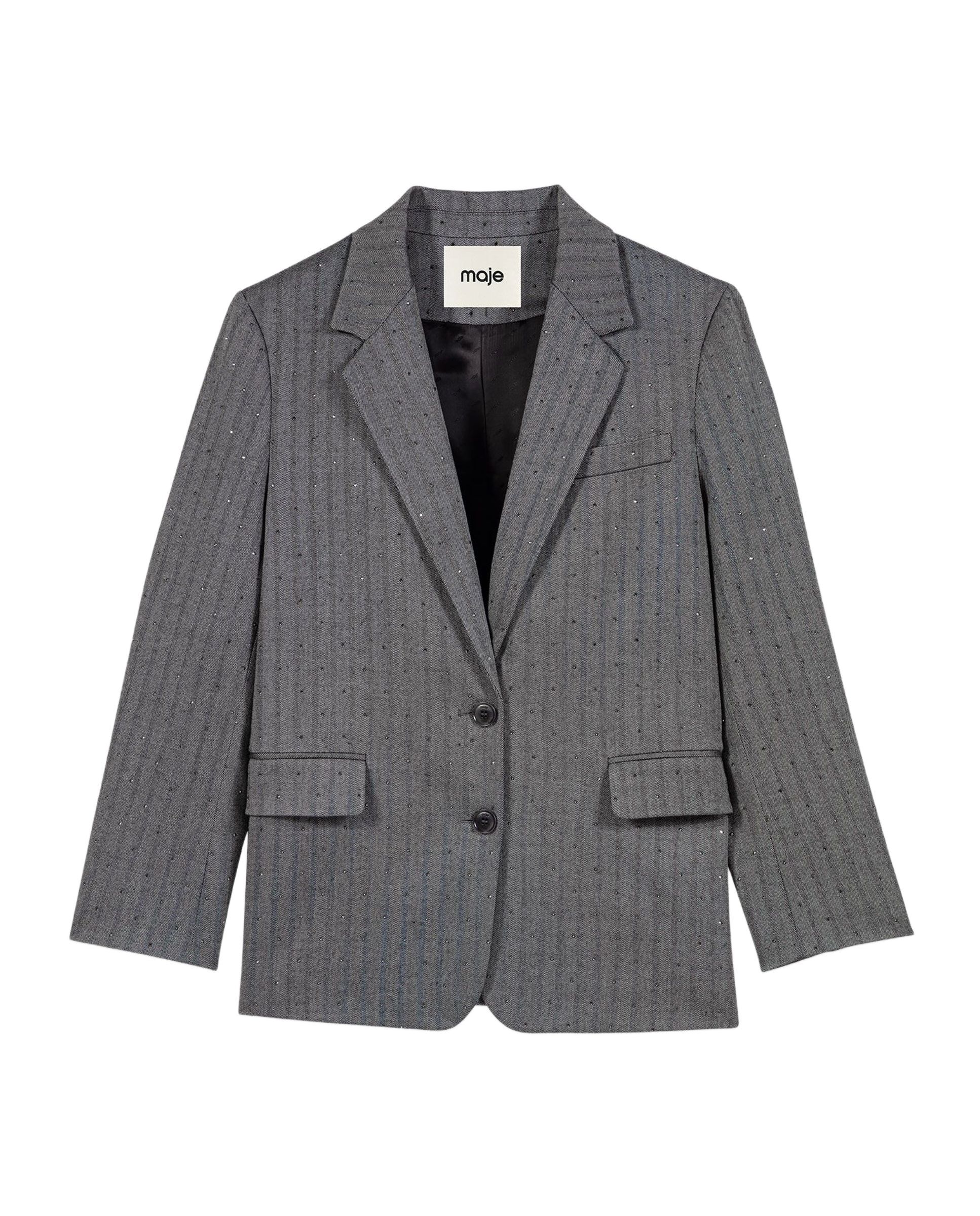 Chaqueta sastre de mujer de rayas con strass - Maje - Gris Gris-7