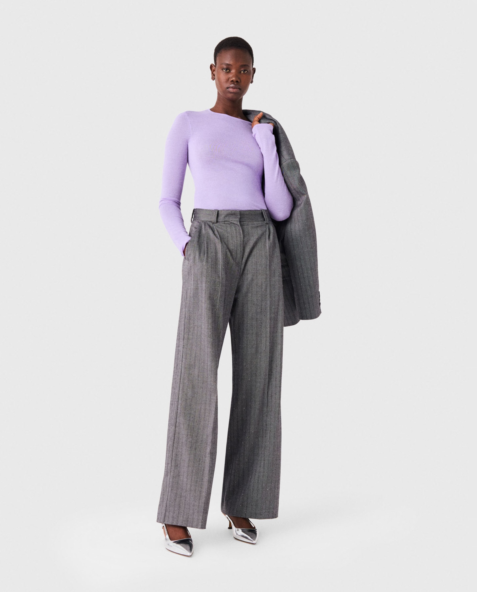 Pantalones de vestir de mujer rectos con strass - Maje - Gris Gris-1