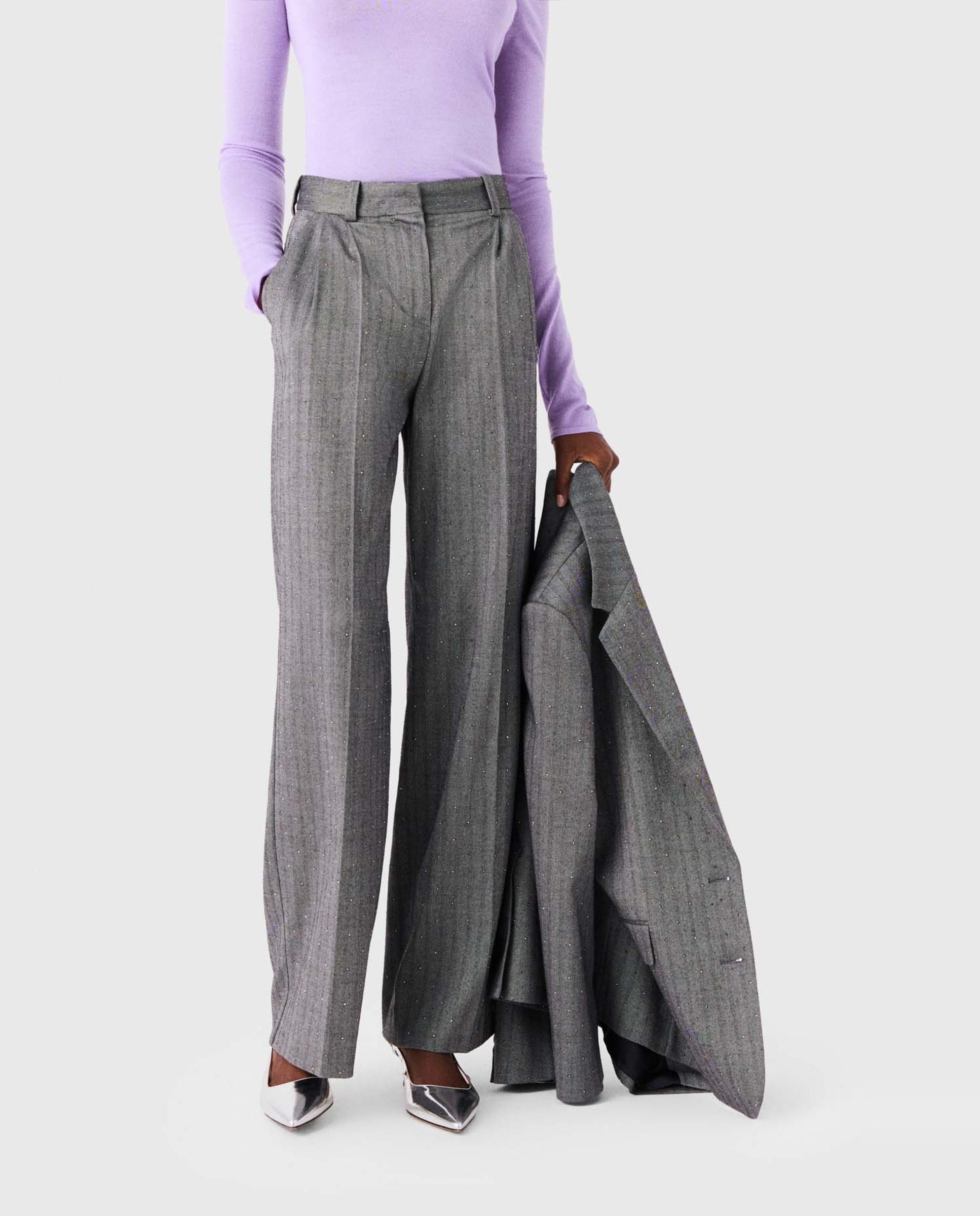 Pantalones de vestir de mujer rectos con strass - Maje - Gris Gris-2